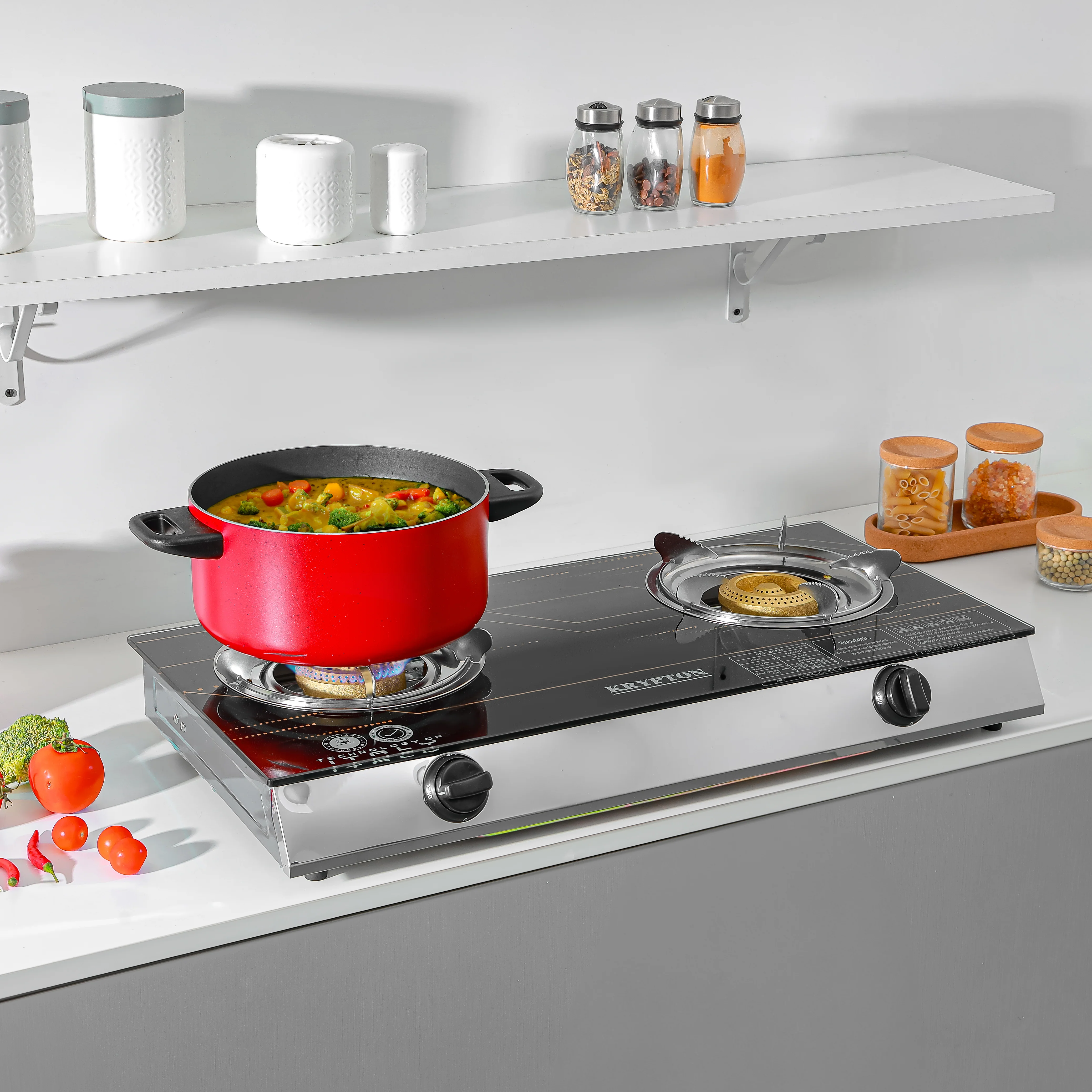 Krypton KNGC6571 Gas Cooker | dual heavy-duty burners with stainless steel frame and tray| auto ignition system, fuel-efficient performance, and low gas consumption| - Image 5
