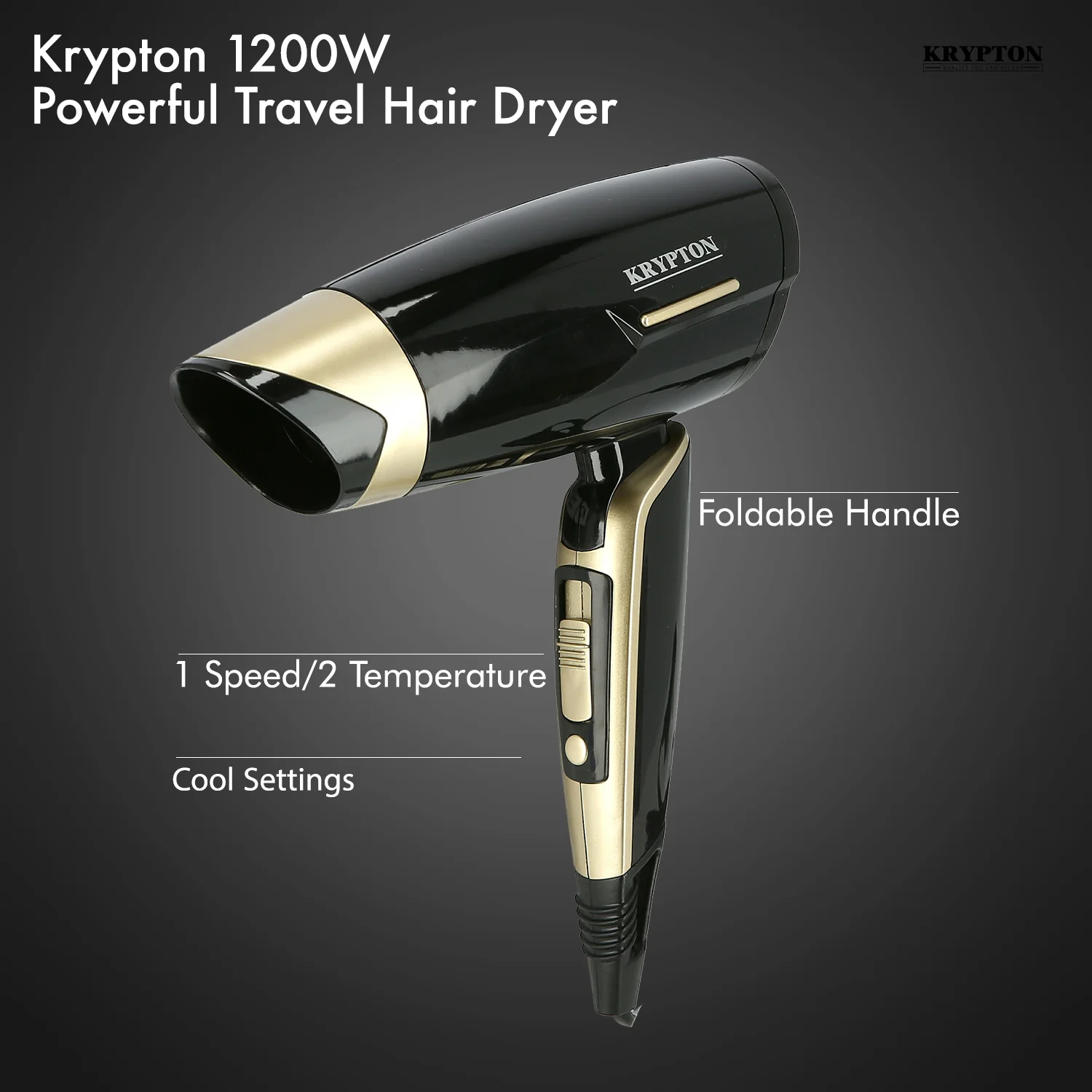 Krypton KNH6056 Travel Hair Dryer with Foldable Handle | 2 Heat Settings, Safety Cut-Off Protection, Compact 1200W Design for Convenient, Fast & Easy Hair Drying Anywhere - Image 2