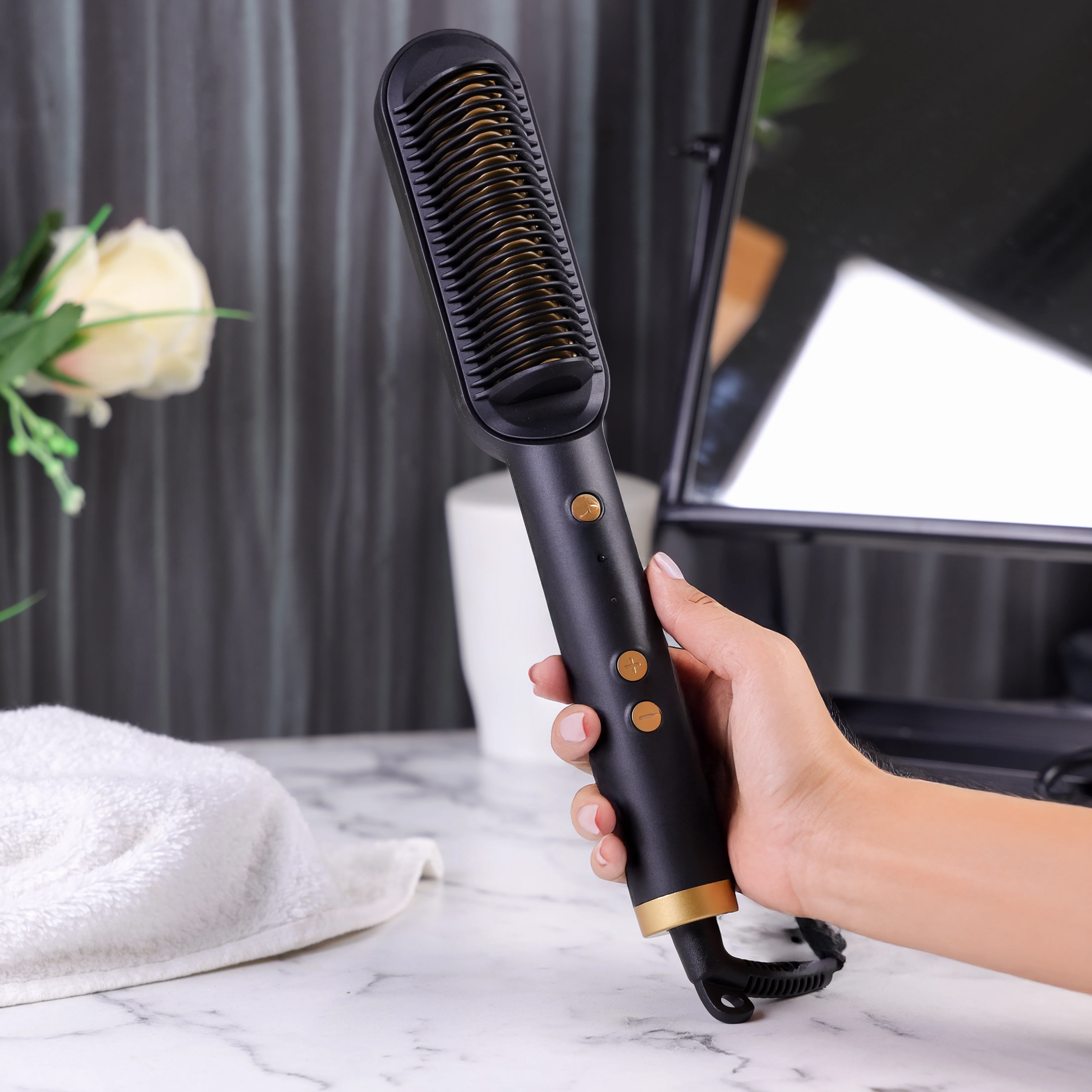 Krypton KNHBS6582 Hair Straightener Brush | Ceramic PTC Heating, 5 Temperature Settings, LED Indicator, 360° Swivel Cord for Smooth, Safe and Salon Style Hair Styling - Image 3