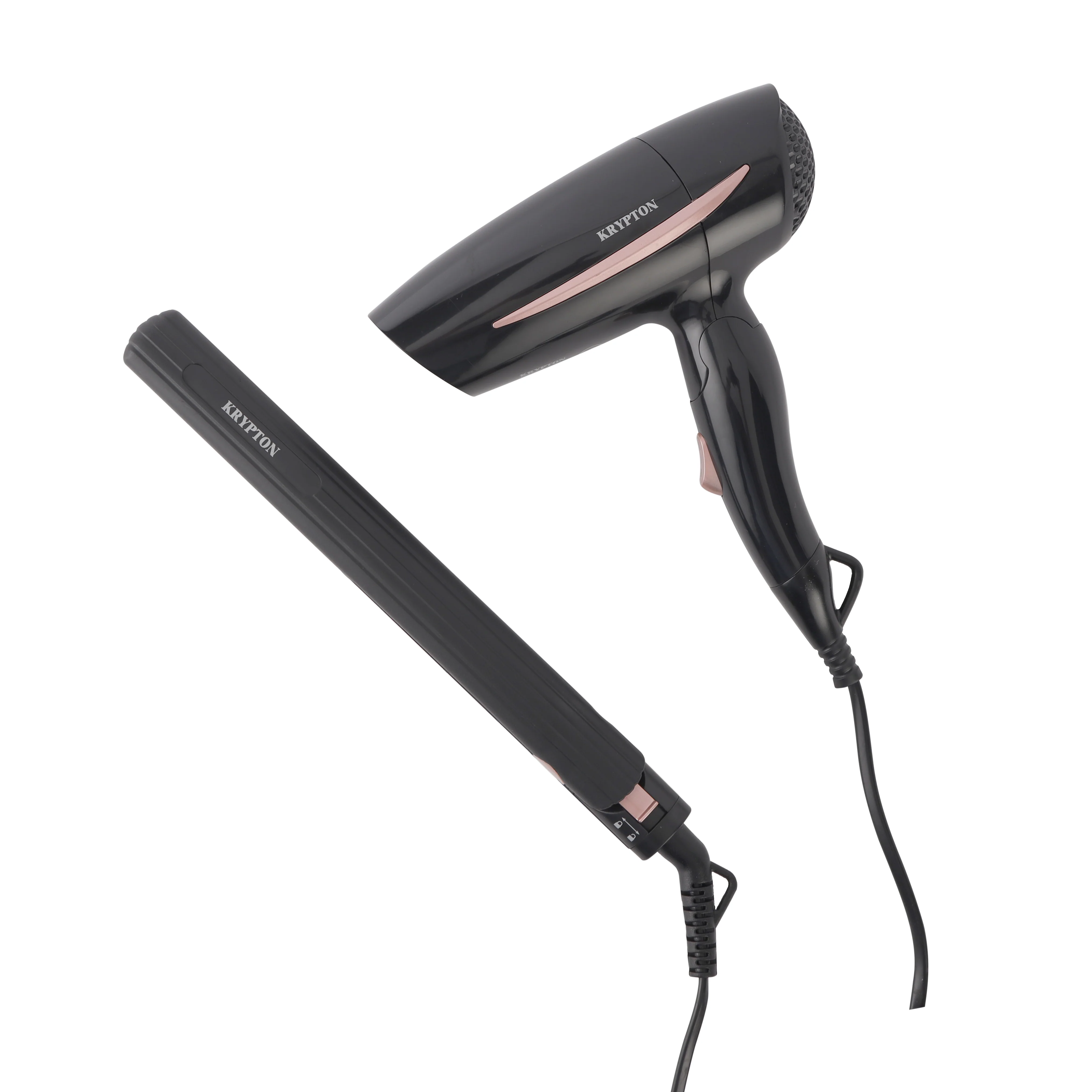 Krypton KNHF6427 2-in-1 Travel Hair Dryer & Hair Straightener | foldable handle, ceramic plates, DC motor, swivel cord, compact lightweight design, easy styling anywhere