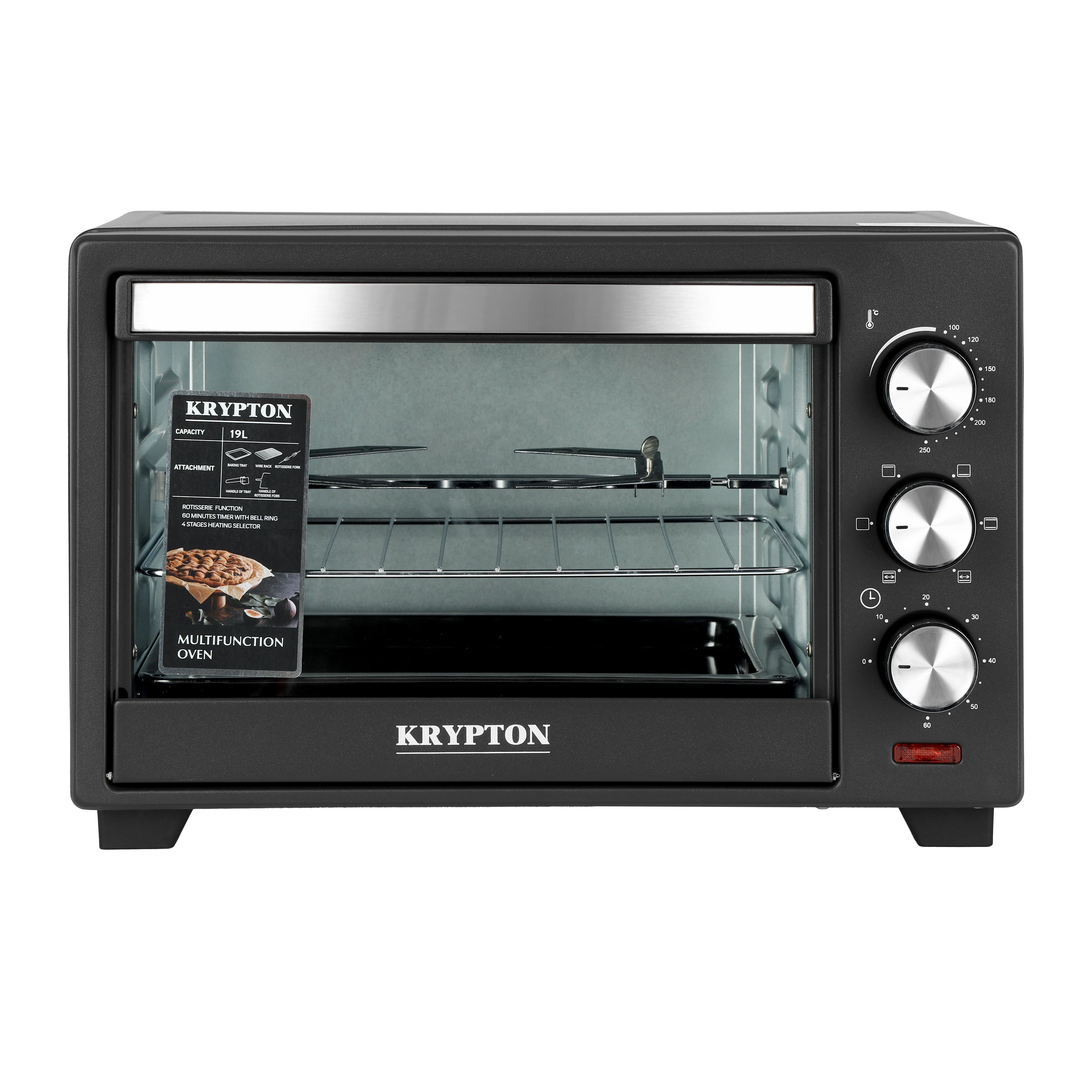 Krypton KNO6096 Electric Oven 19L | Rotisserie & 1380W power delivers efficient baking| roasting, and grilling with adjustable temperature control and 60-minute timer