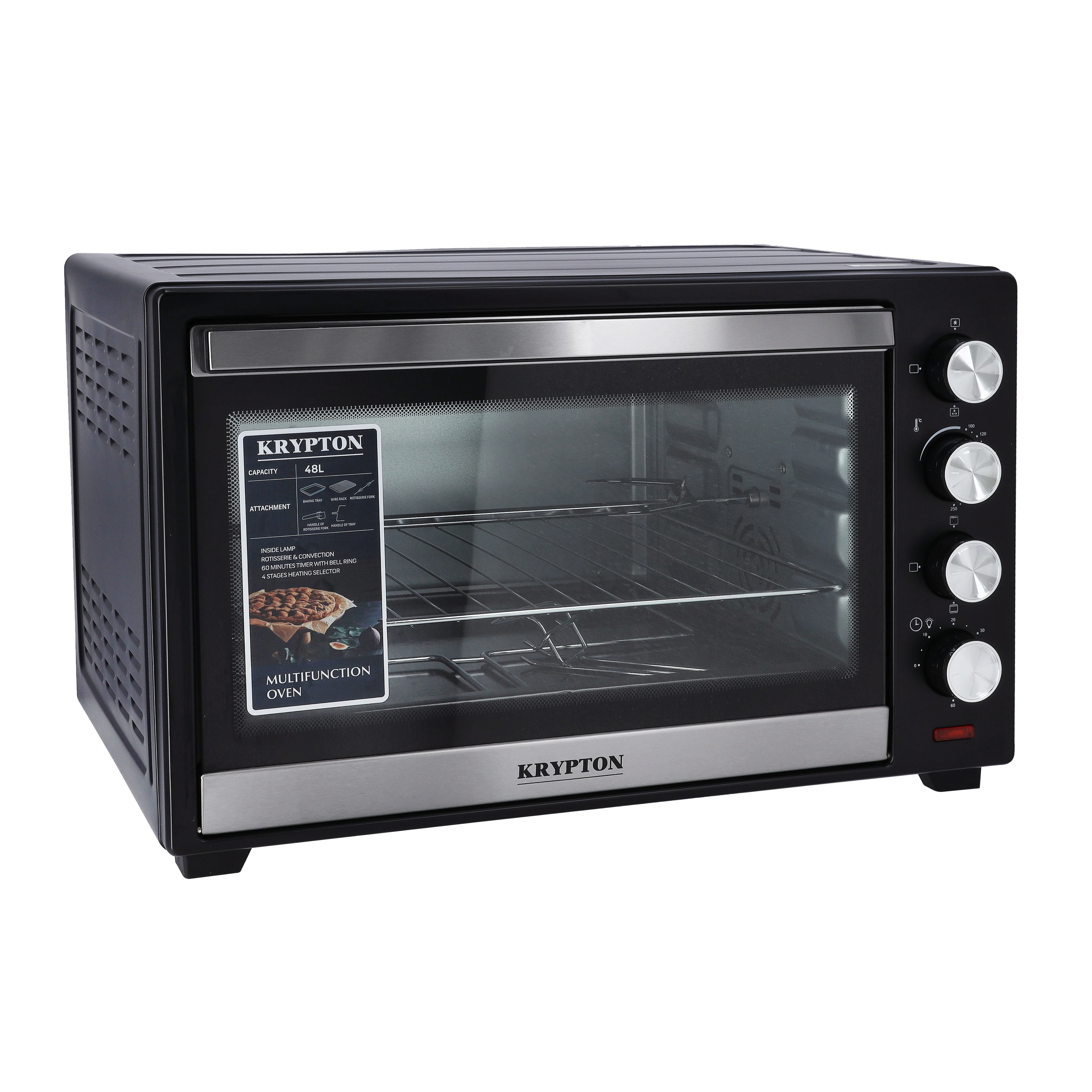 Krypton KNO6097 Electric Oven 48L | Rotisserie & Convection features, adjustable temperature control, inside lamp and 60-minute timer for baking, roasting and grilling - Image 4