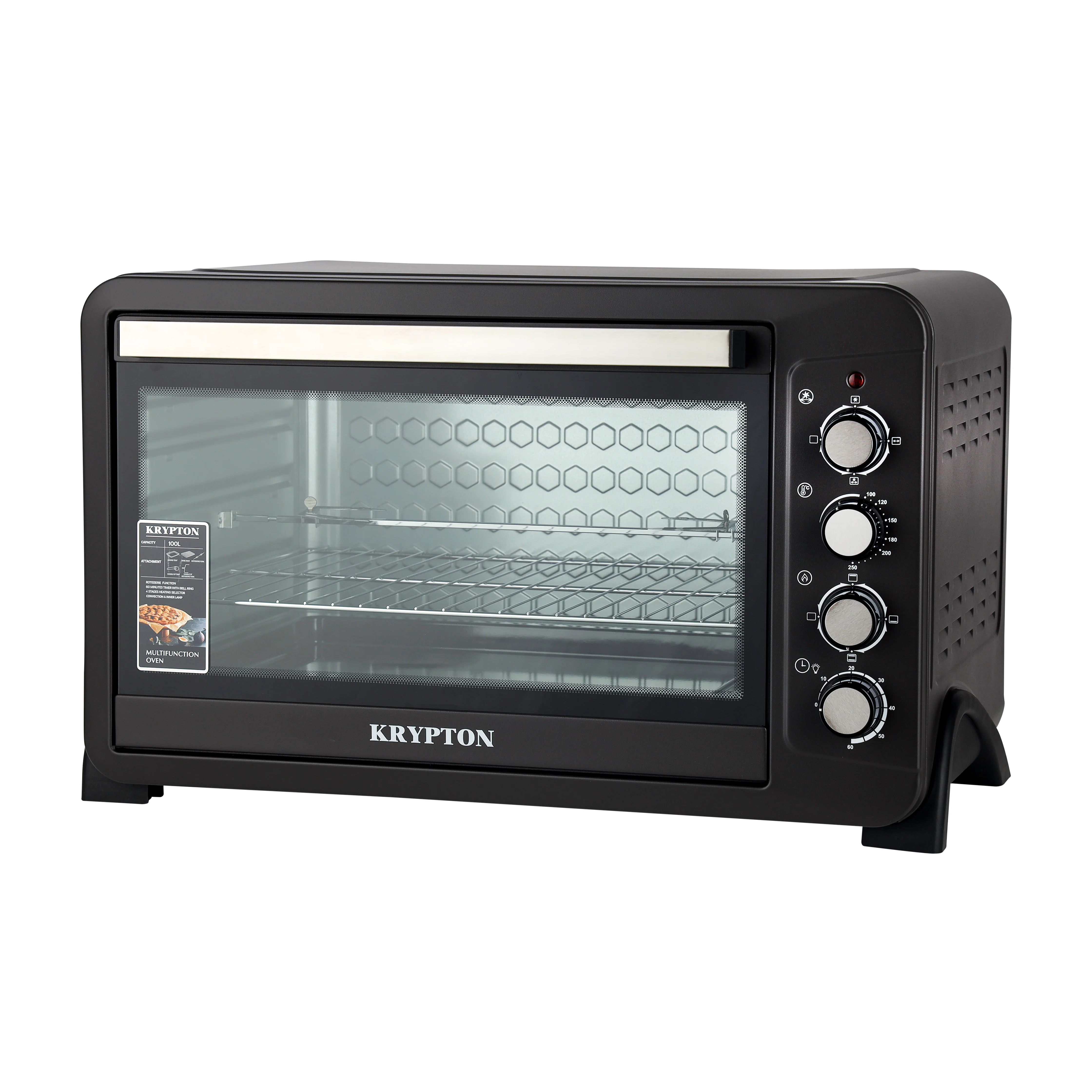 Krypton KNO6356 Electric Oven 100L | Rotisserie and Convection, powerful 2800W multifunction oven featuring adjustable temperature control, timer, inside lamp & Durable