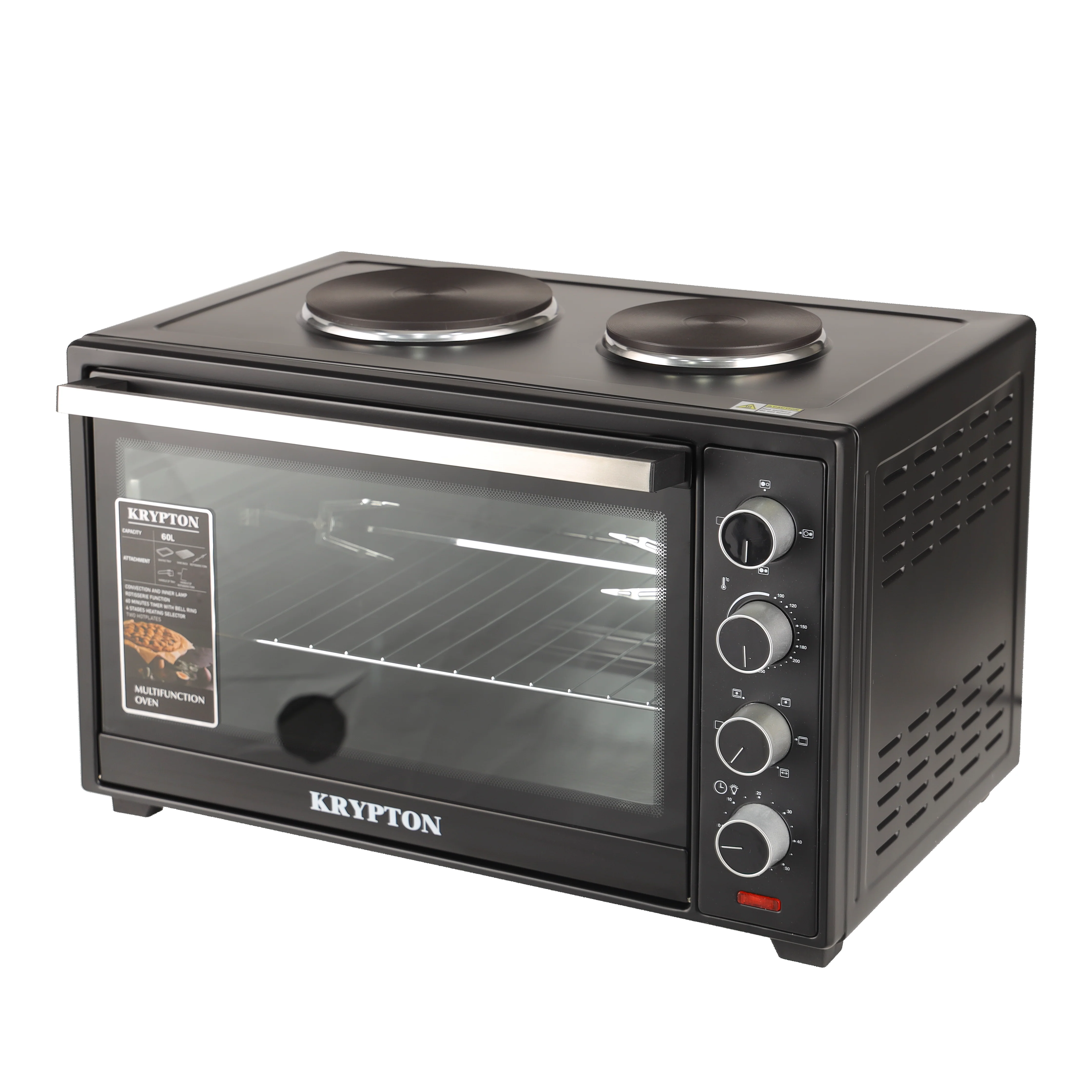 Krypton KNO6381 Electric Oven 60L with Rotisserie | Convection & Dual Hotplates features 2000W power, adjustable temperature control, multifunction cooking performance - Image 2