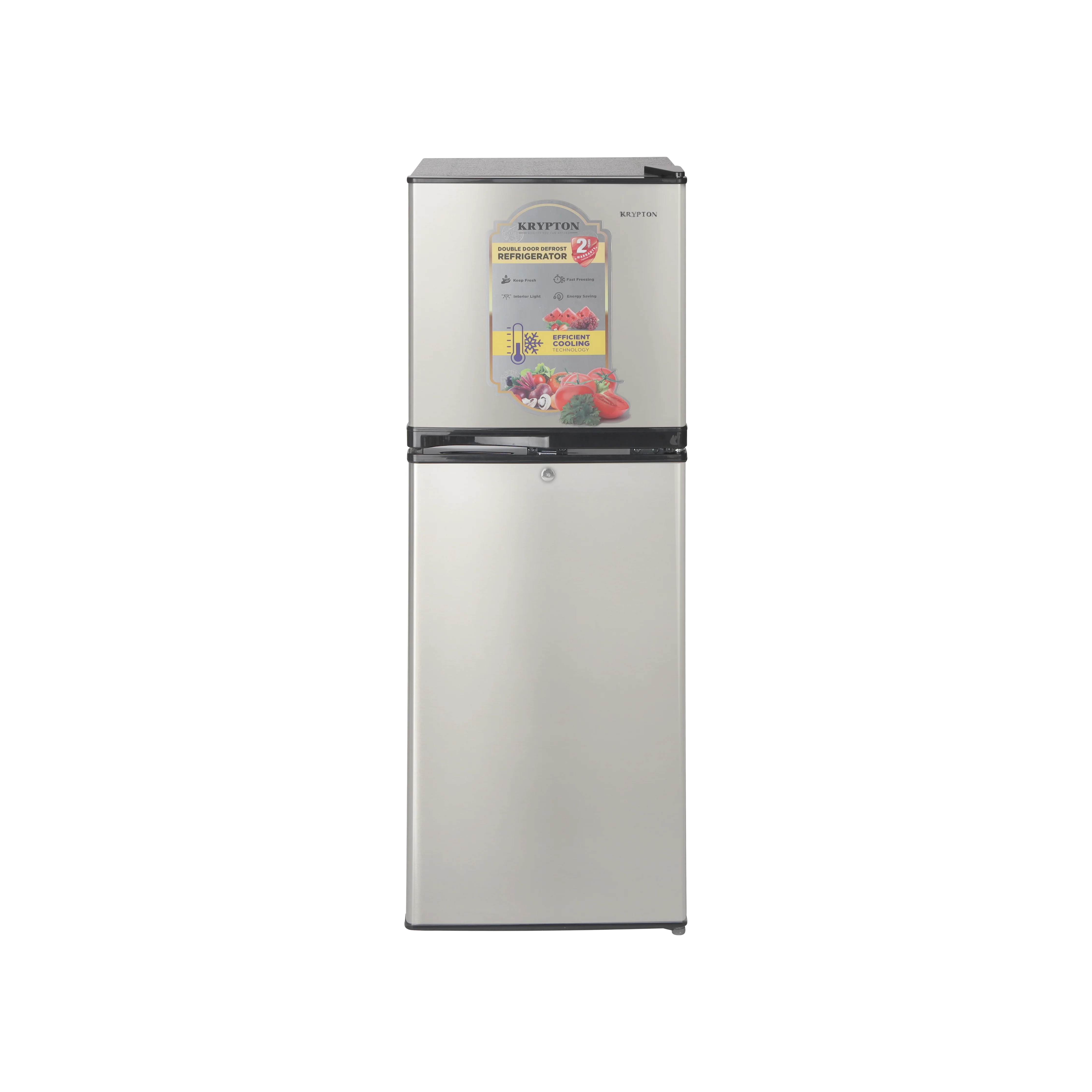 Krypton KNRF220 Double Door Defrost Refrigerator| quick cooling, low voltage support & interior light| large vegetable box, anti-bacterial gasket & door lock key|