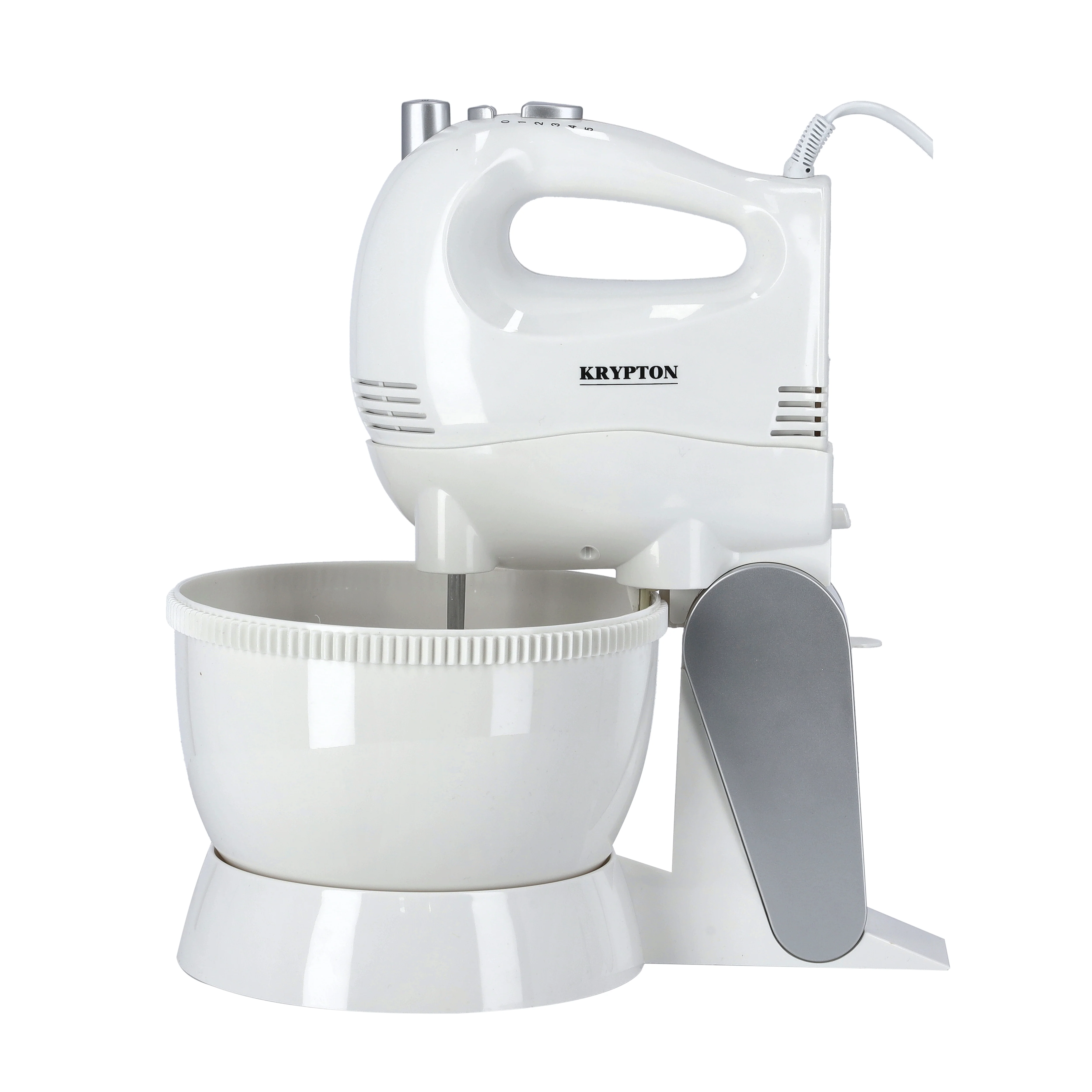 Krypton KNSM6242 stand mixer| 250W motor, 5 speed control, turbo function & rotating bowl| beaters & dough hooks for efficient mixing, whipping & kneading tasks|