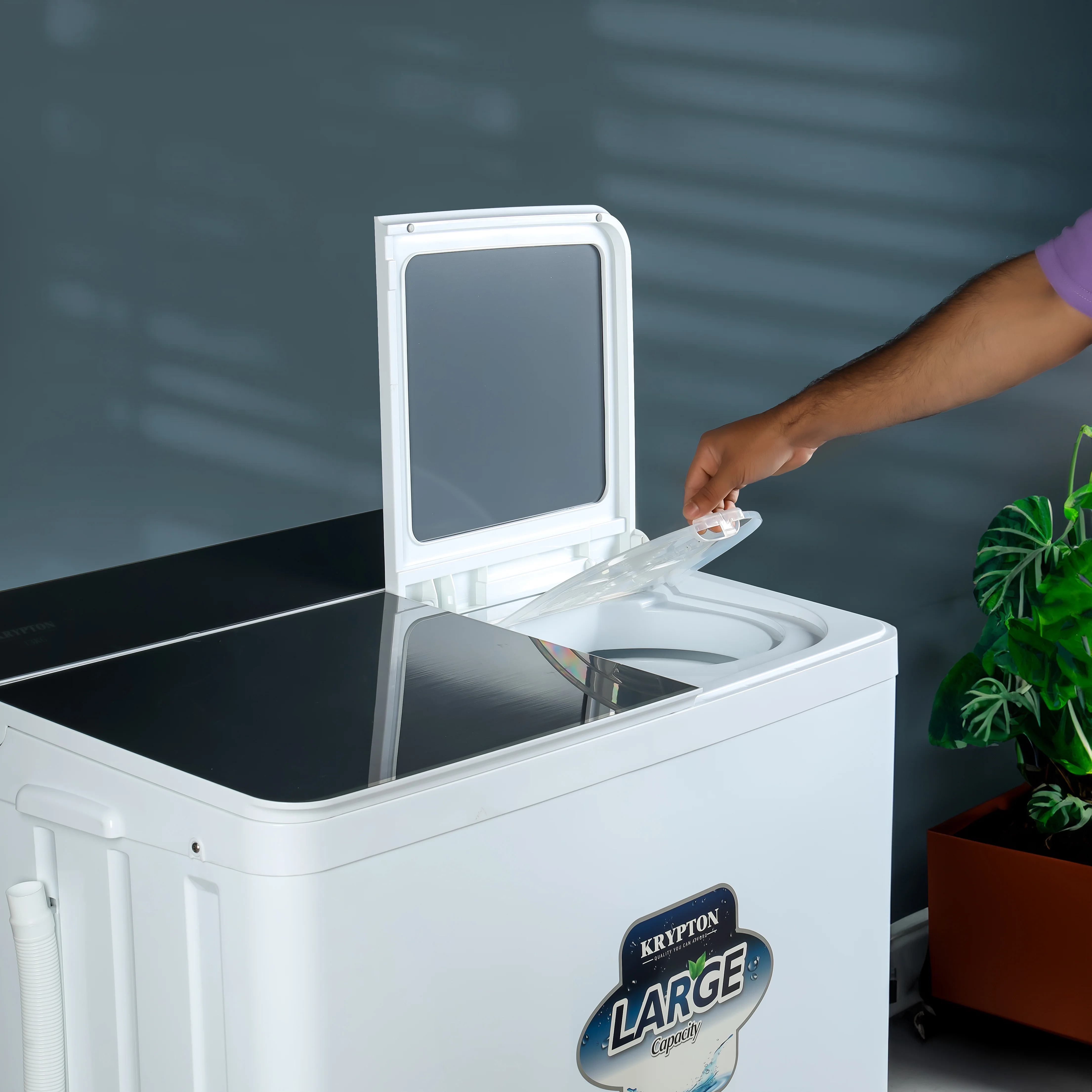 Krypton KNSWM6290 13kg Twin Tub Washing Machine | Features 820W power and 7kg spin capacity| Low-Noise, Energy-Efficient, strong pulsator & low-noise operation| - Image 3