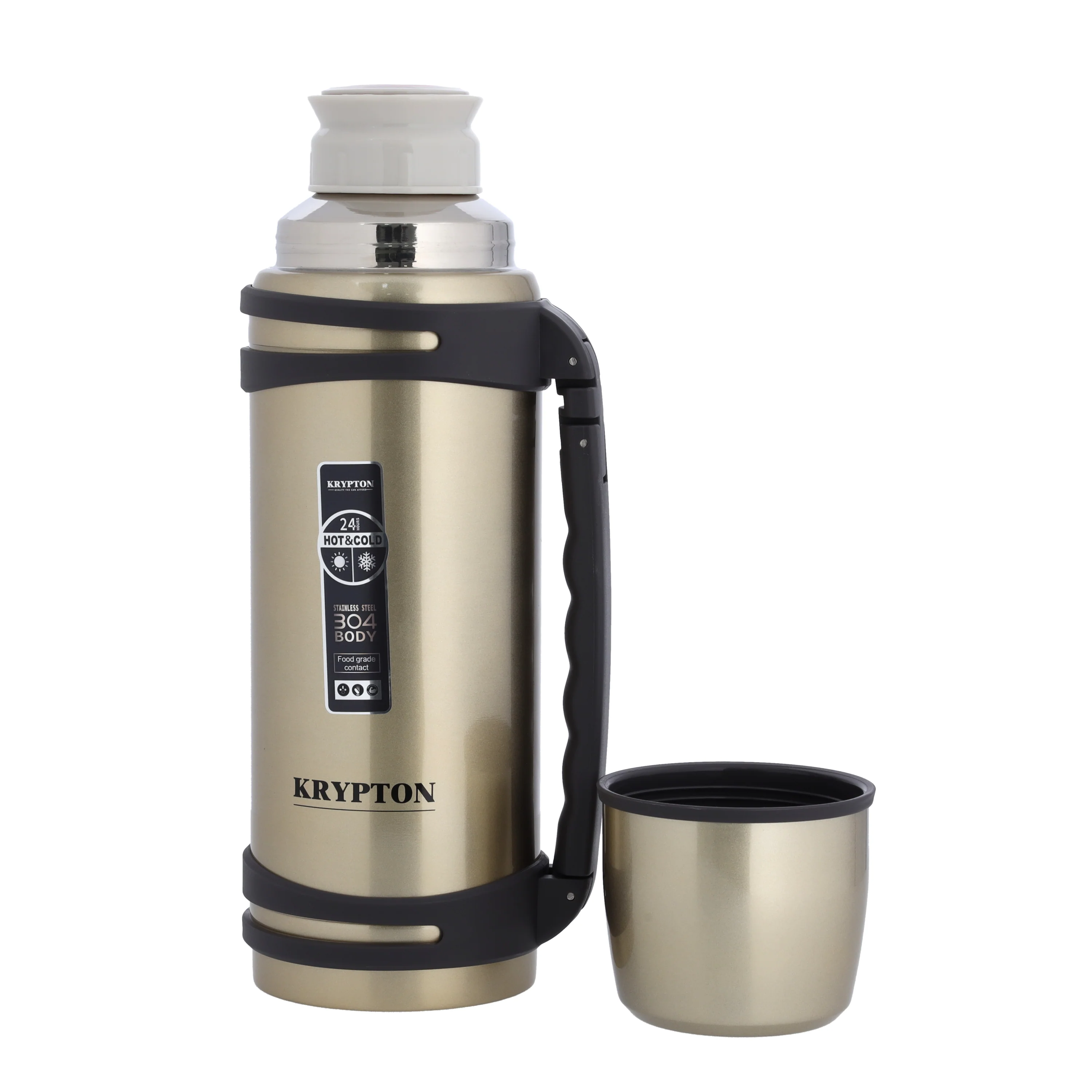 Krypton KNVF6334 1400ML Stainless Steel Vacuum Flask with 304 Body | Double Wall Vacuum Insulated | 24H Hot & Cold Retention | Foldable Handle & Cup Lid Design - Image 2
