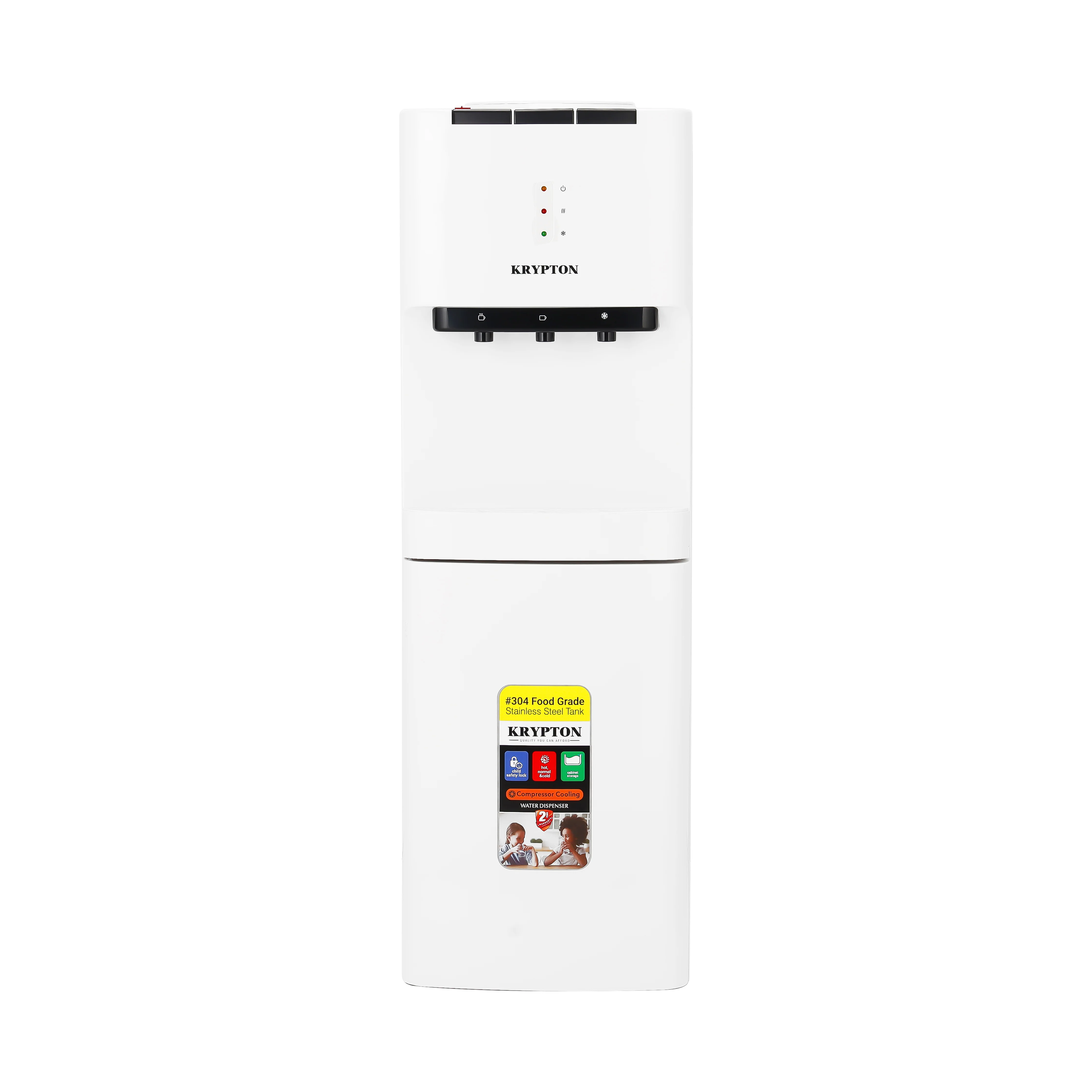 Krypton KNWD6076 Water Dispenser with Cabinet | Hot Cold & Normal Water, Child Safety Lock, Stainless Steel Tank, Compressor Cooling System, Floor Standing Design