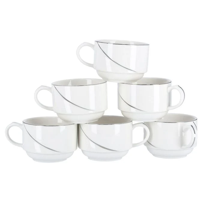 New Bone China Cups with Silver Line, 6 Pcs - Image 2