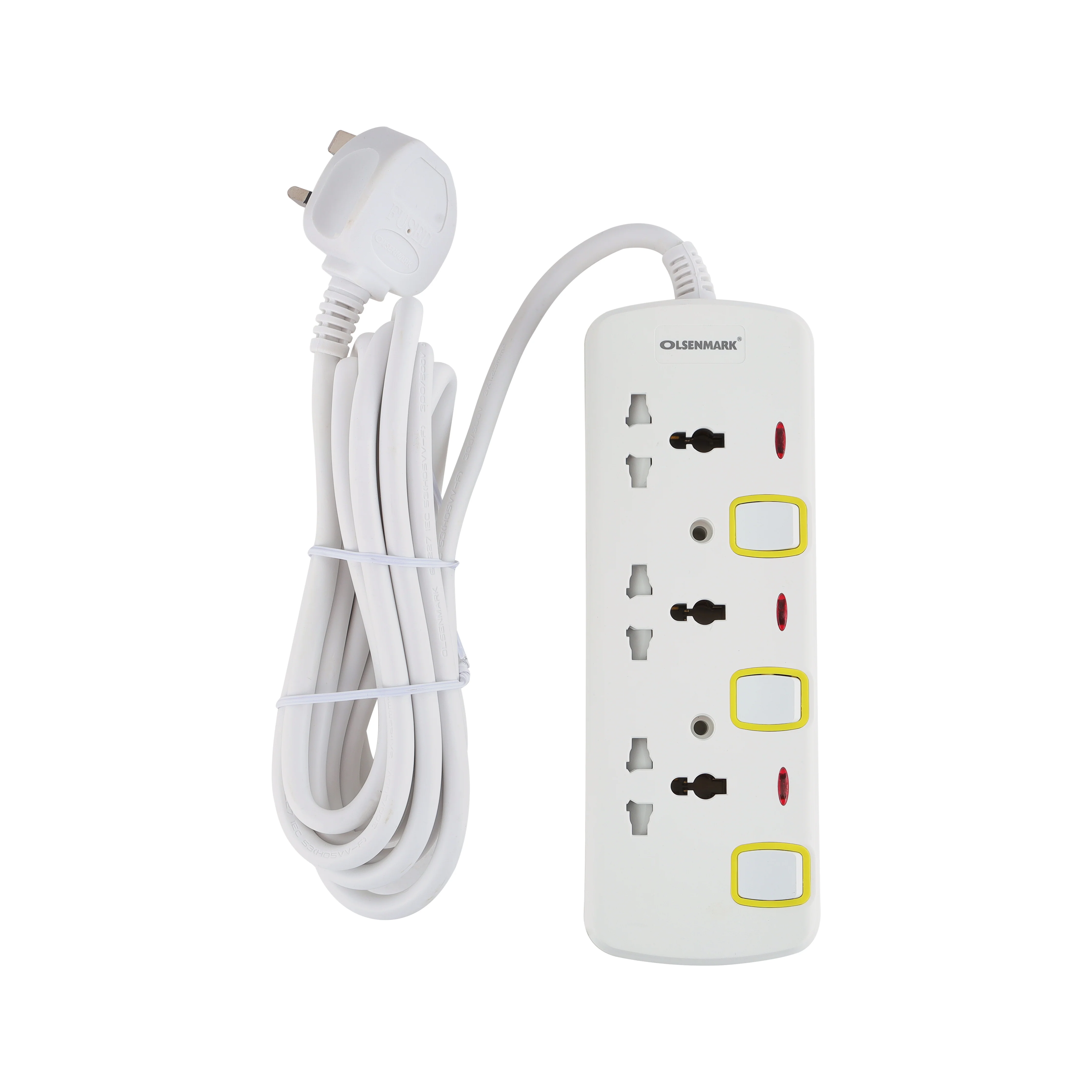 Olsenmar kOMES1727 Power Socket | 3 Way Extension, 3M Cable, Individual Switch with fireproof housing| child safety shutters, indicator lights and copper build|