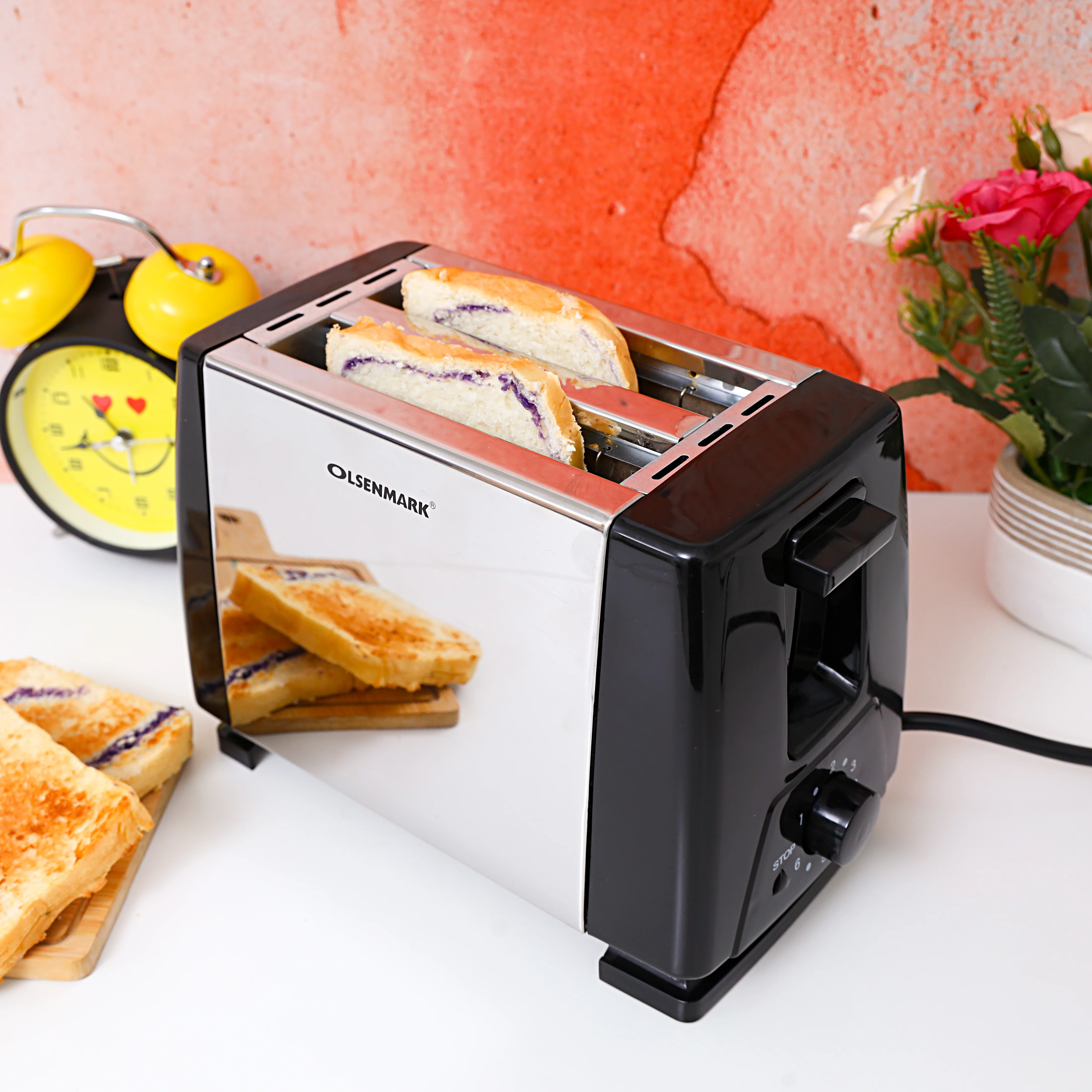 Olsenmark OMBT2398 2 Slice Bread Toaster| Stainless Steel Body with 750W Power and Auto Pop-Up| Variable Timing Control, Cancel Button and Easy Clean Crumb Tray| - Image 4