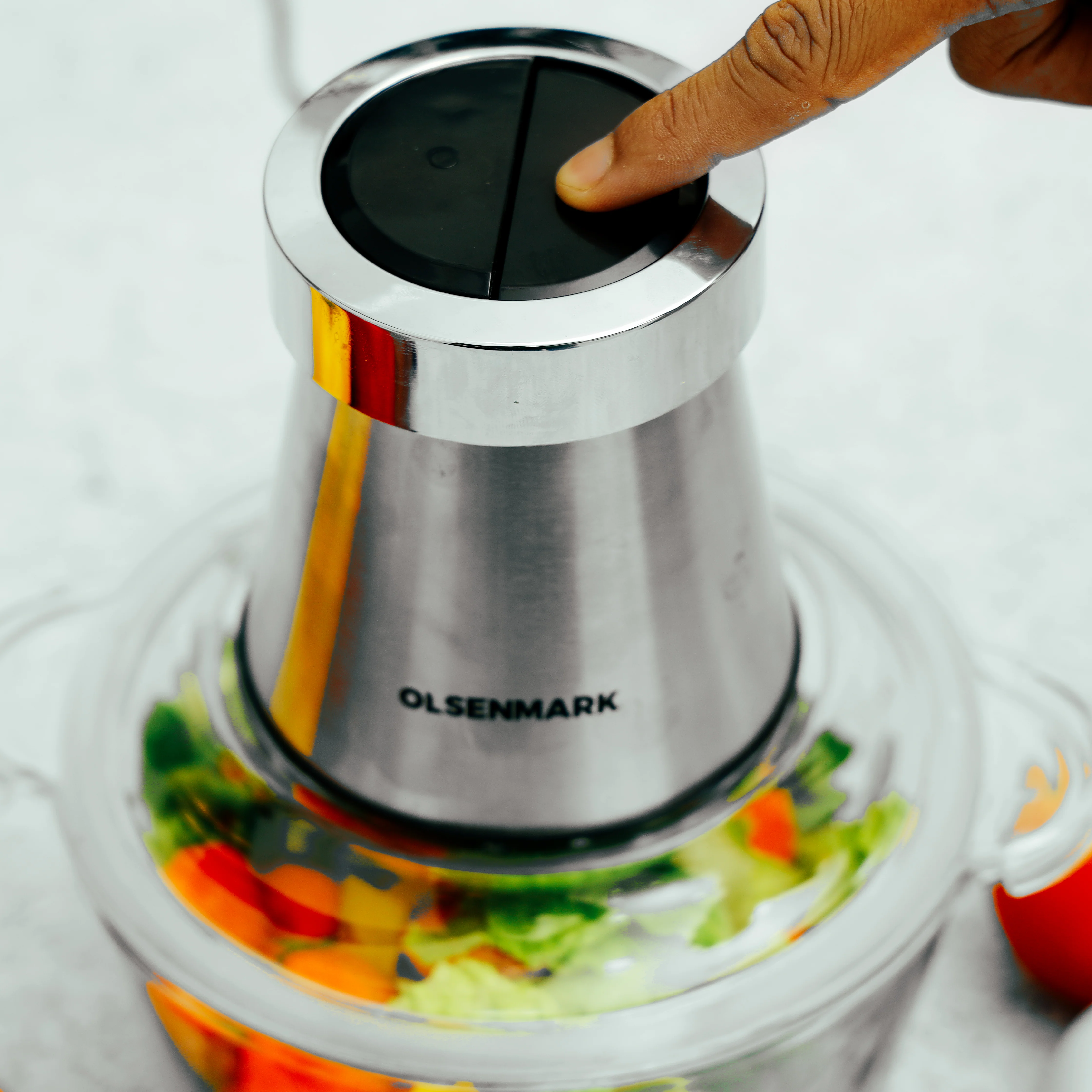 Olsenmark OMC7003 Food Chopper 350W | 2L capacity features 2-speed control & double SS blade set| egg whisk & garlic peeler. Ideal for veg, meat & ice crushing| - Image 3