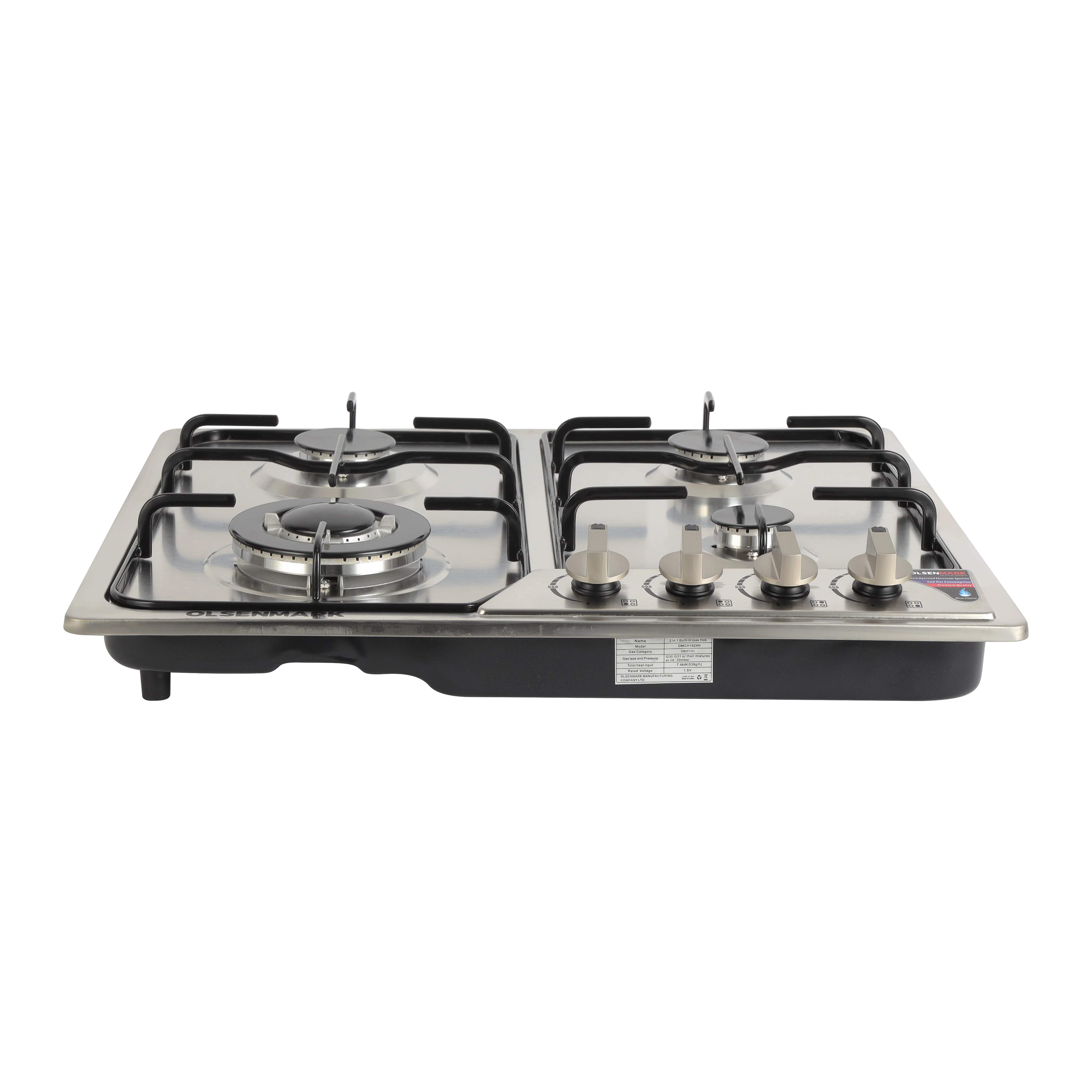 Olsenmark OMCH1824 2 in 1 Built-in Gas Hob| stainless steel panel with battery operated auto ignition| low gas consumption and efficient 7.4kW cooking performance| - Image 2