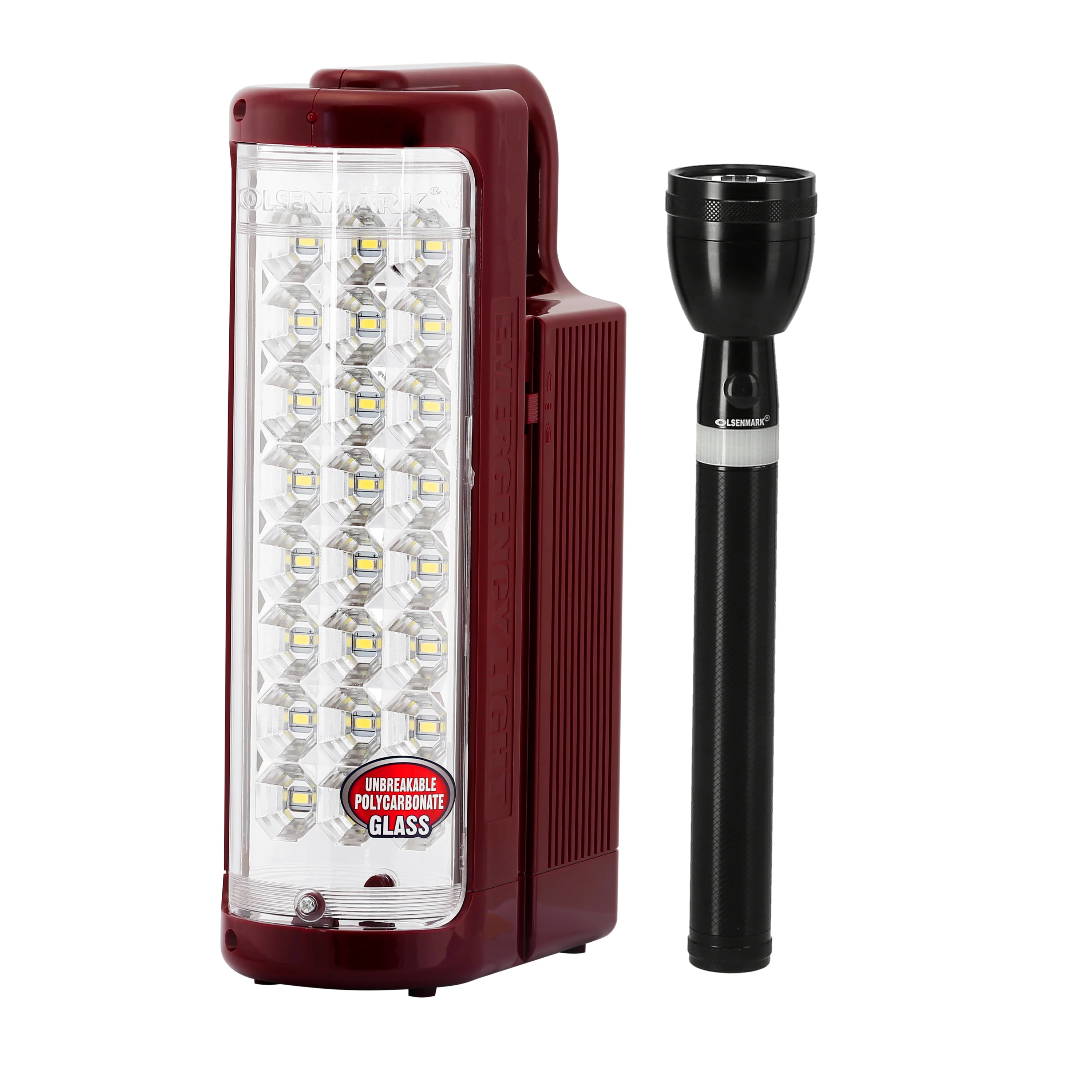 Olsenmark OMEFL2804 Rechargeable LED Lantern with Flashlight| 24 Bright SMD LEDs, Long Battery Backup, 2000m Range CREE LED Torch| Emergency Light for Home & Outdoor Use|