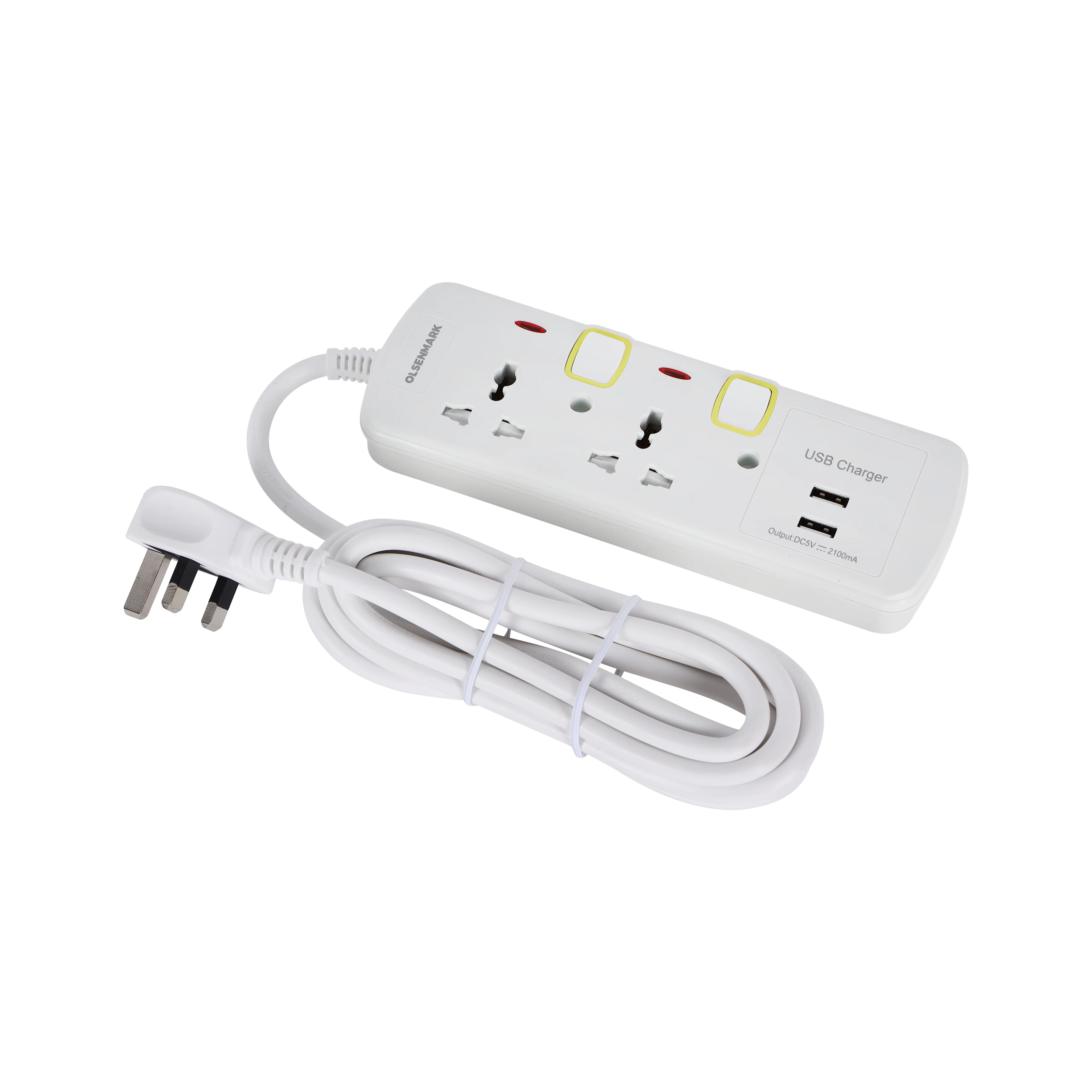 Olsenmark OMES1730 4 Way Power Socket with USB Charger| 3 Meter Extension Cord, 2 USB Ports and Individual Switches| Fireproof Housing, Child Safety Protection|