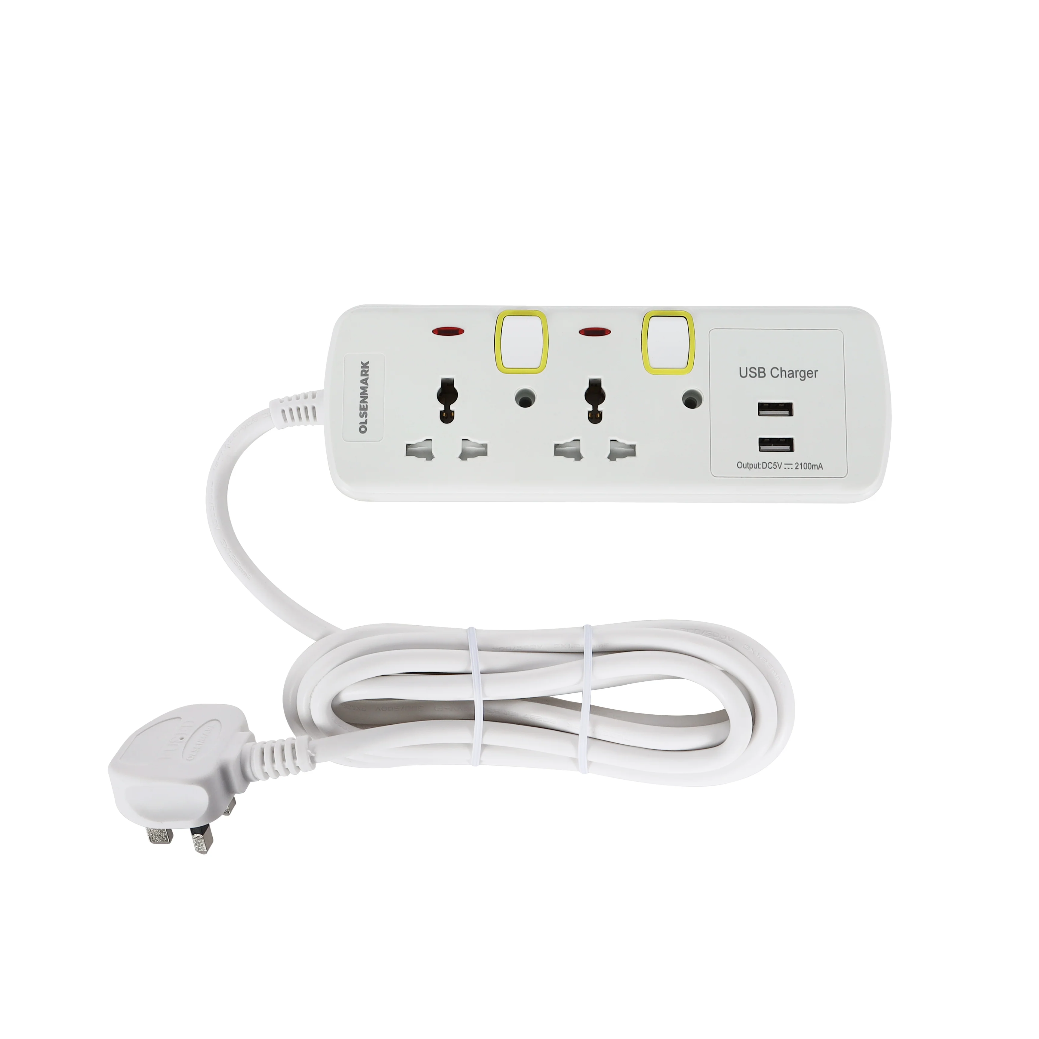 Olsenmark OMES1730 4 Way Power Socket with USB Charger| 3 Meter Extension Cord, 2 USB Ports and Individual Switches| Fireproof Housing, Child Safety Protection| - Image 2
