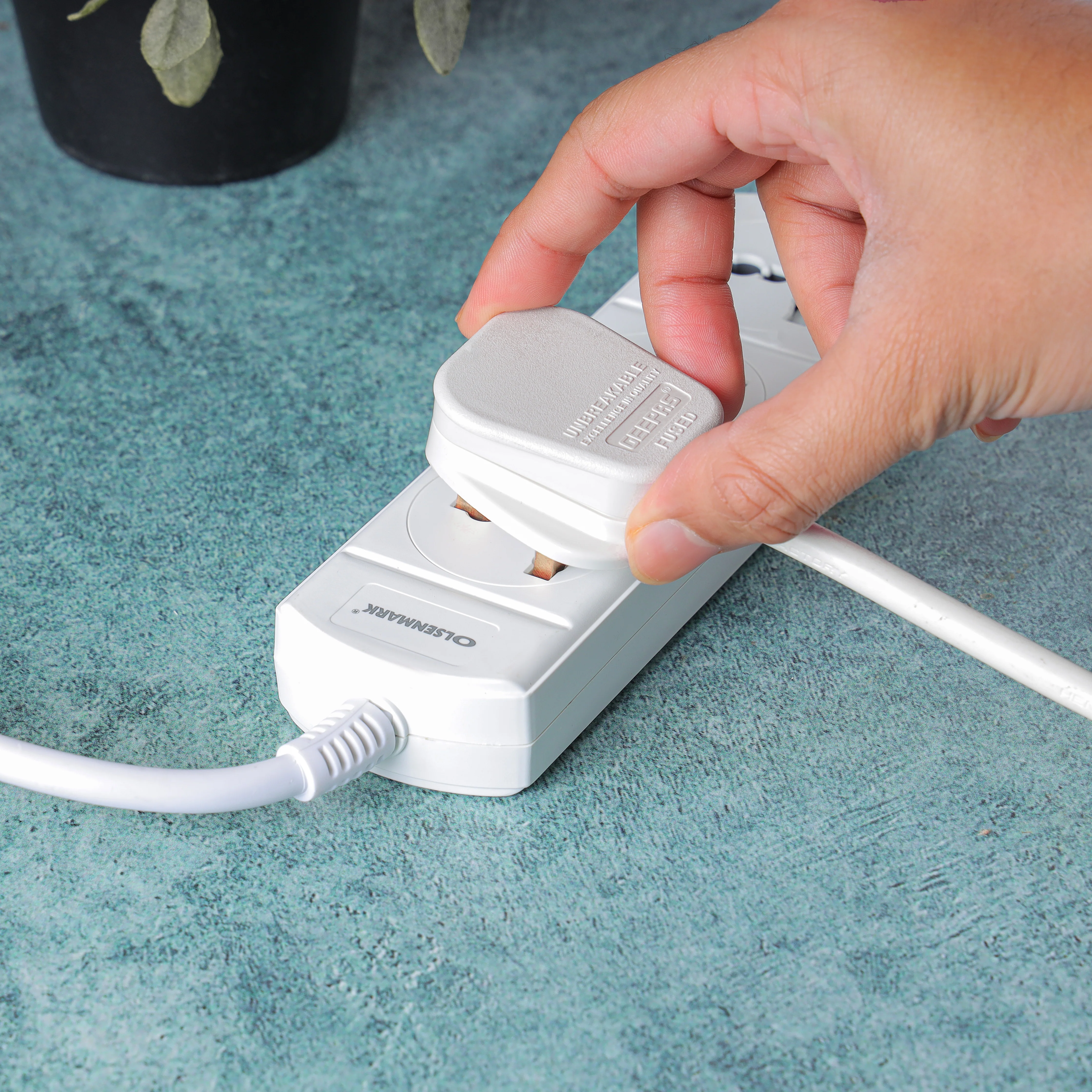 Olsenmark OMES1808 3 Way Universal Power Socket with light| 13A 250V capacity & fireproof PP housing| child safety protection & durable 2M cable for safe power extension| - Image 2