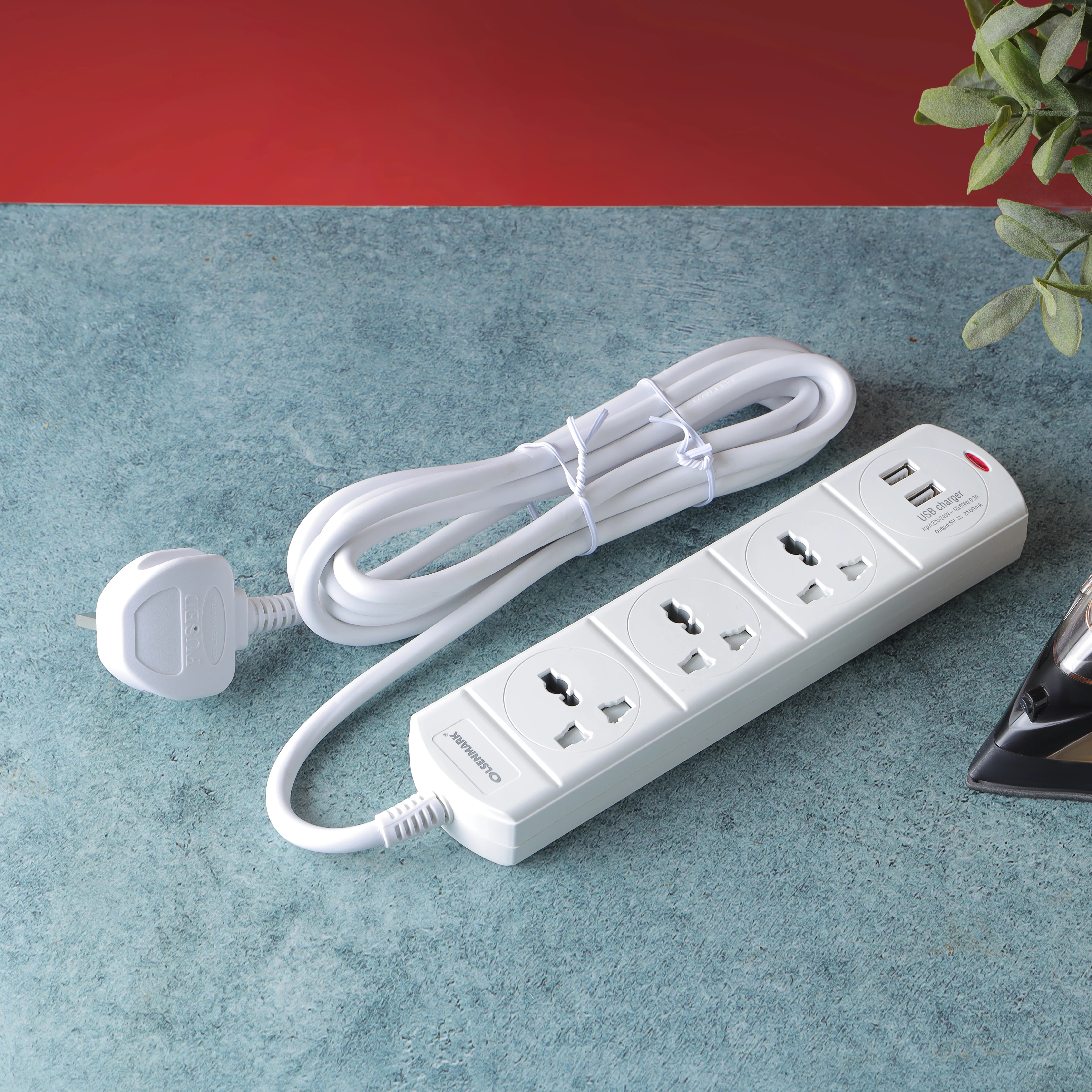 Olsenmark OMES1865 Power Socket| 3 Way with USB, dual USB ports, 3M cable & fireproof housing| child safety shutters and reliable power for home and office use| - Image 2