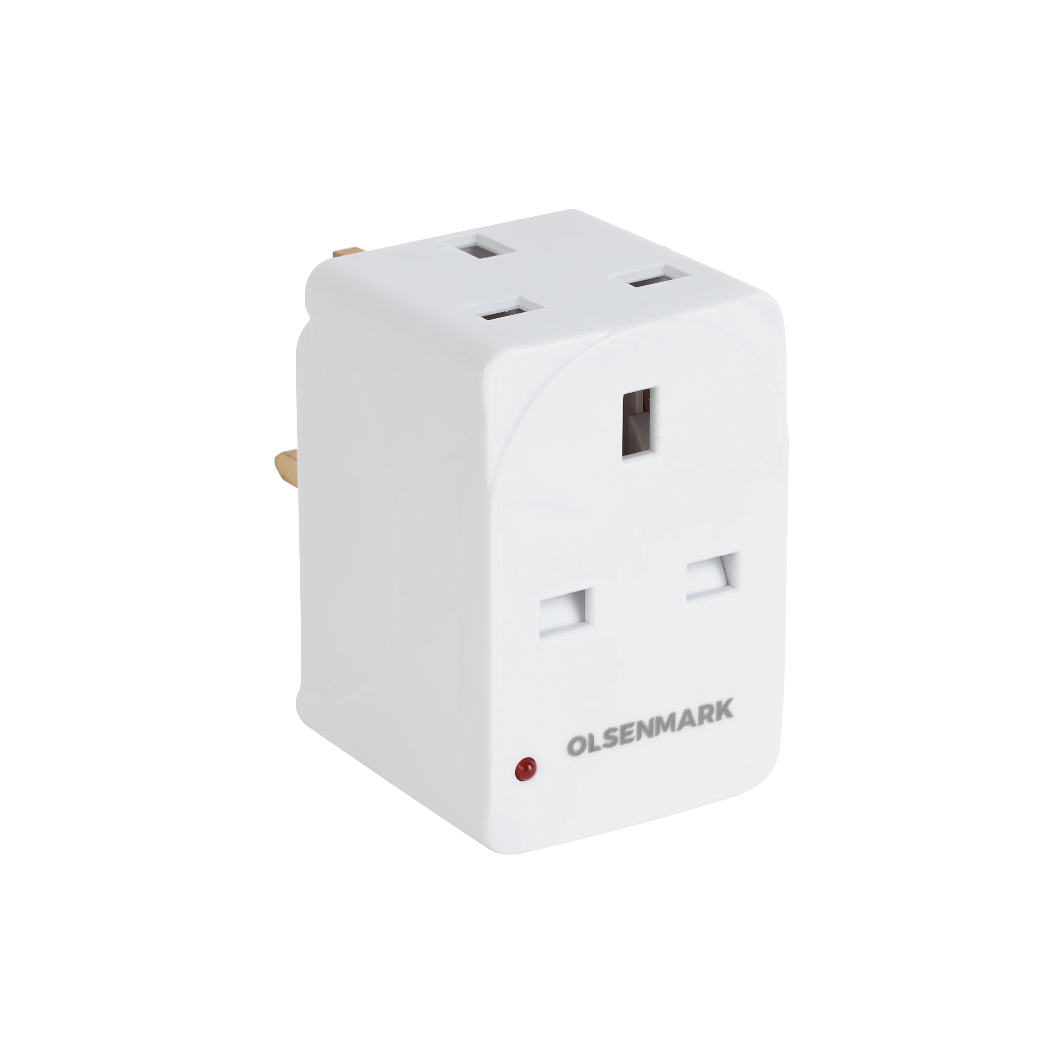 Olsenmark OMES1888 3 Way UK Adaptor with 13A 250V capacity| durable ABS housing, copper earth pin & built-in indicator light| Reliable power adapter for home & office use