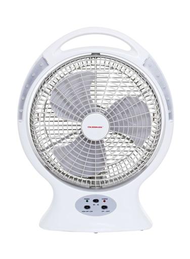 Olsenmark OMF1579 Rechargeable Fan| 2-Speed Control, 6V 4.5Ah Battery & 10 Bright LEDs| AC/DC Support, Portable Design, Overcharge Protection, and Long Runtime|