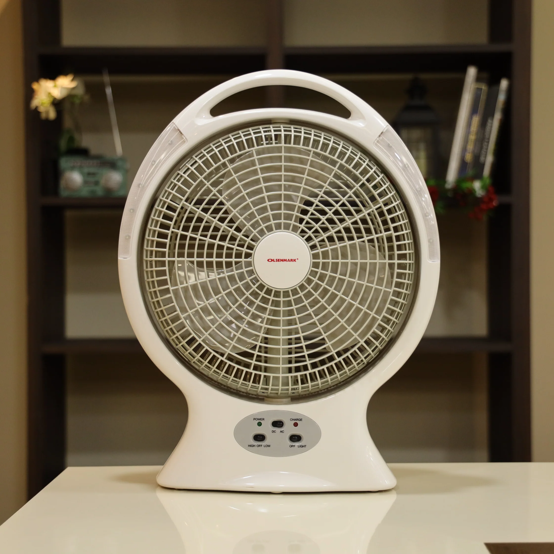 Olsenmark OMF1579 Rechargeable Fan| 2-Speed Control, 6V 4.5Ah Battery & 10 Bright LEDs| AC/DC Support, Portable Design, Overcharge Protection, and Long Runtime| - Image 3