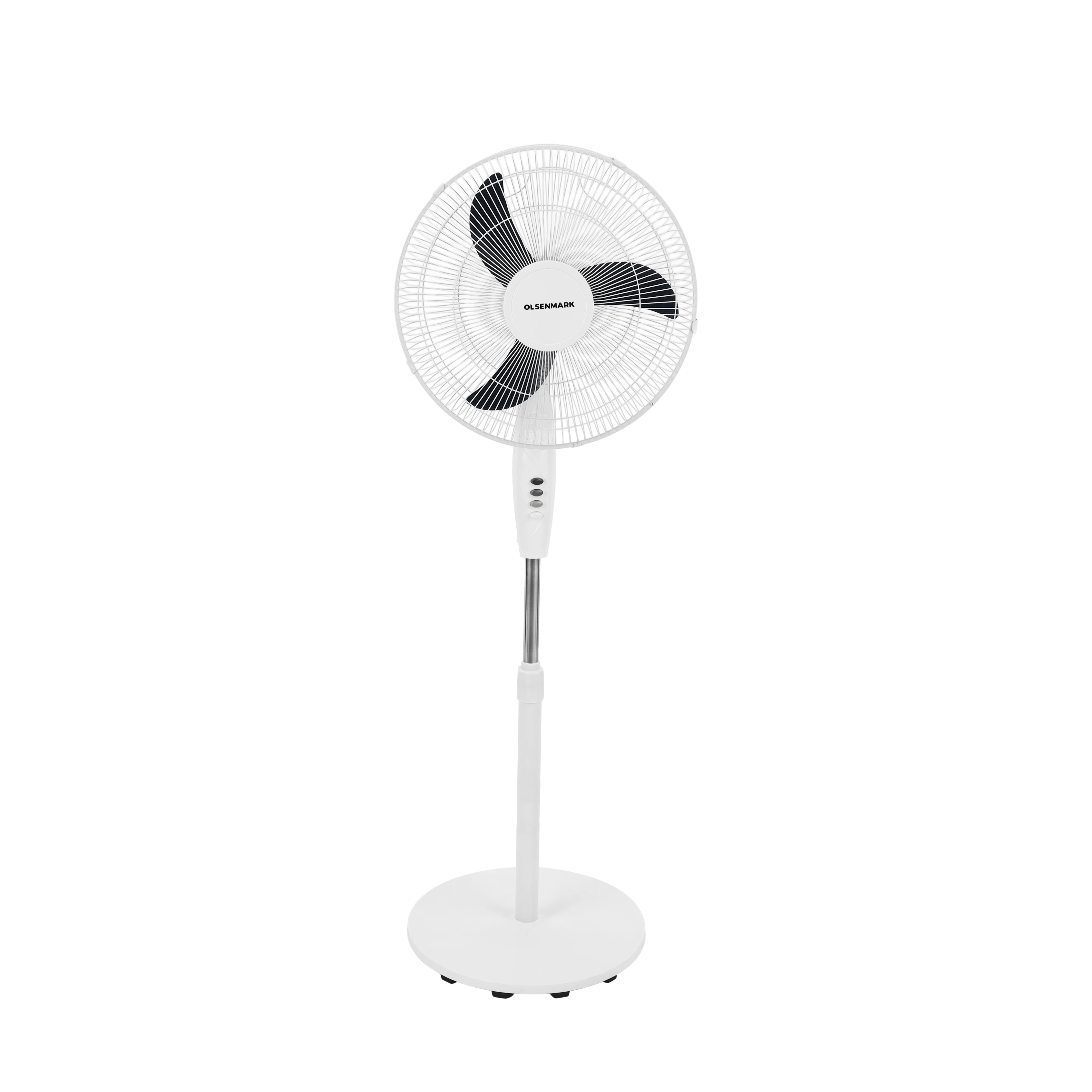 Olsenmark OMF1697 16 Inch Stand Fan| 3 Blade Design, 3 Speed Control & 70W Powerful Motor| Super Silent Operation, Wide Oscillation, and Adjustable Pitch for Comfort|
