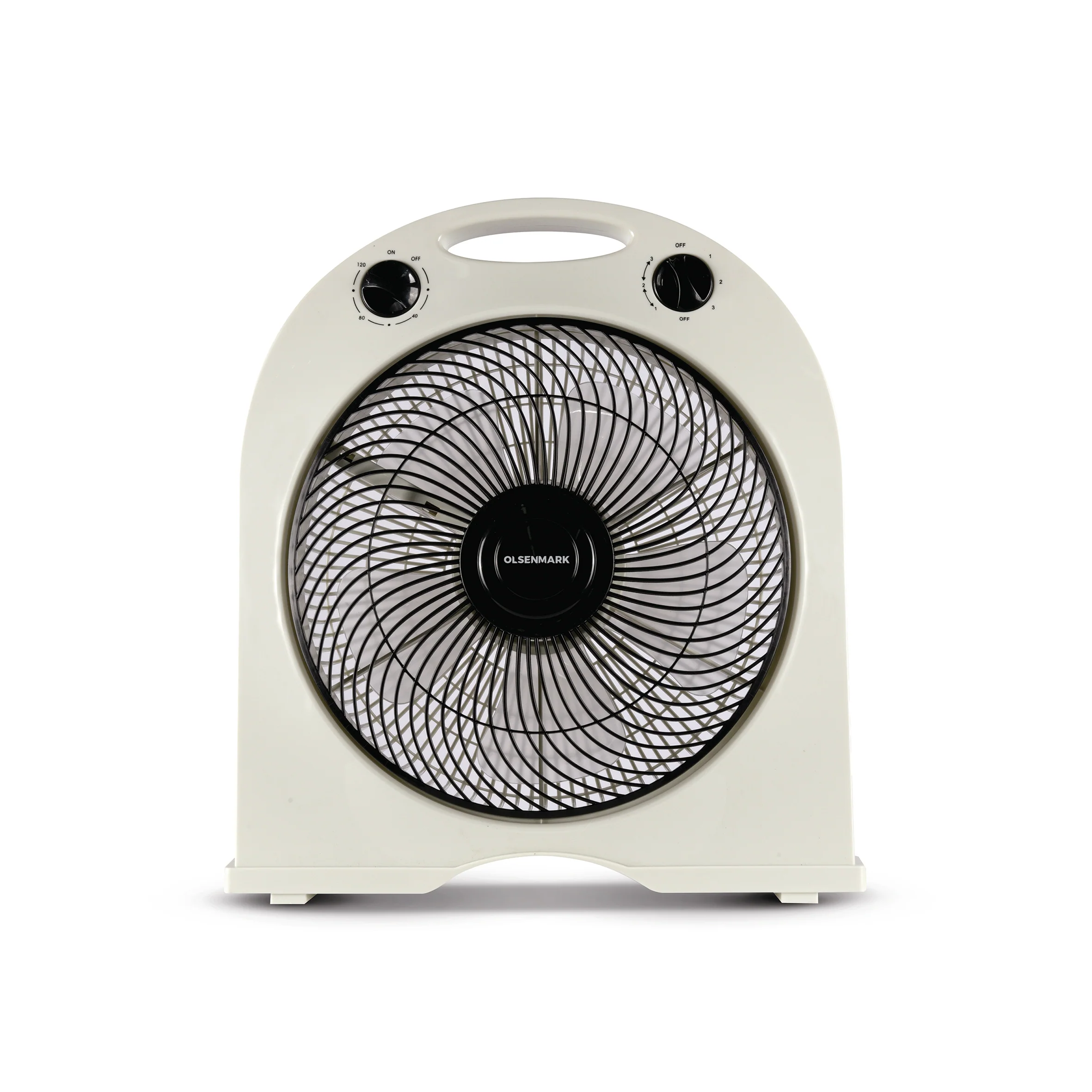 Olsenmark OMF1855 12 Inch Box Fan| 3 Speed Control, 120 Minute Timer & Powerful Airflo| Durable Fan Guard, Energy Efficient Motor, Compact Design for Home, Office|