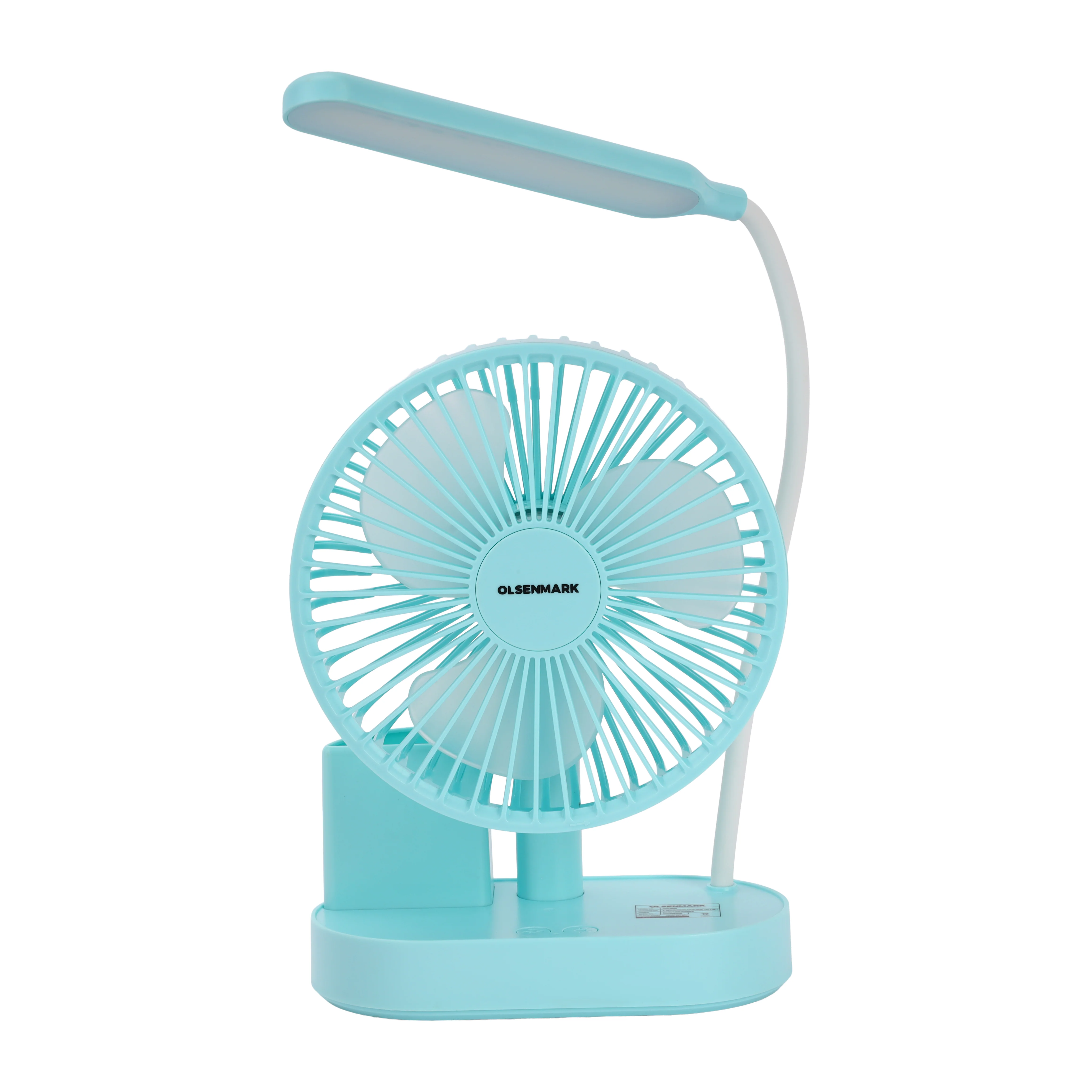 Olsenmark OMF1898 6 Inch Rechargeable Fan| USB Desk Fan with 3 Speed Control & 2400mAh Battery| Flexible LED Lamp, Portable Cooling Fan for Home, Office, Study & Travel|