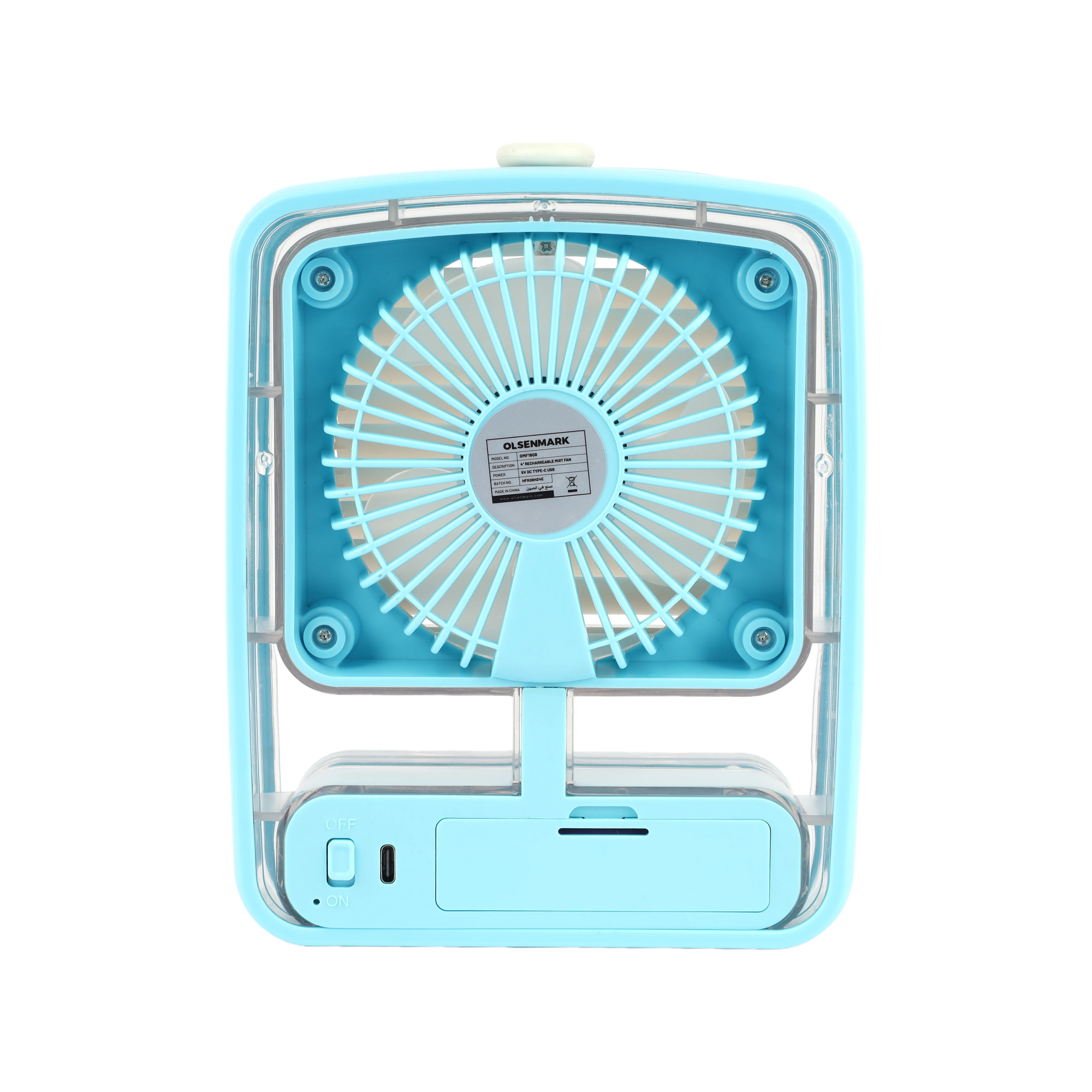 Olsenmark OMF1908 4-In-1 Rechargeable Mist Fan| USB Charging, 3 Speed Control & 4 Inch Portable Cooling Fan with Mist Spray| 1200mAh Battery, up to 6 Hours Operation| - Image 5