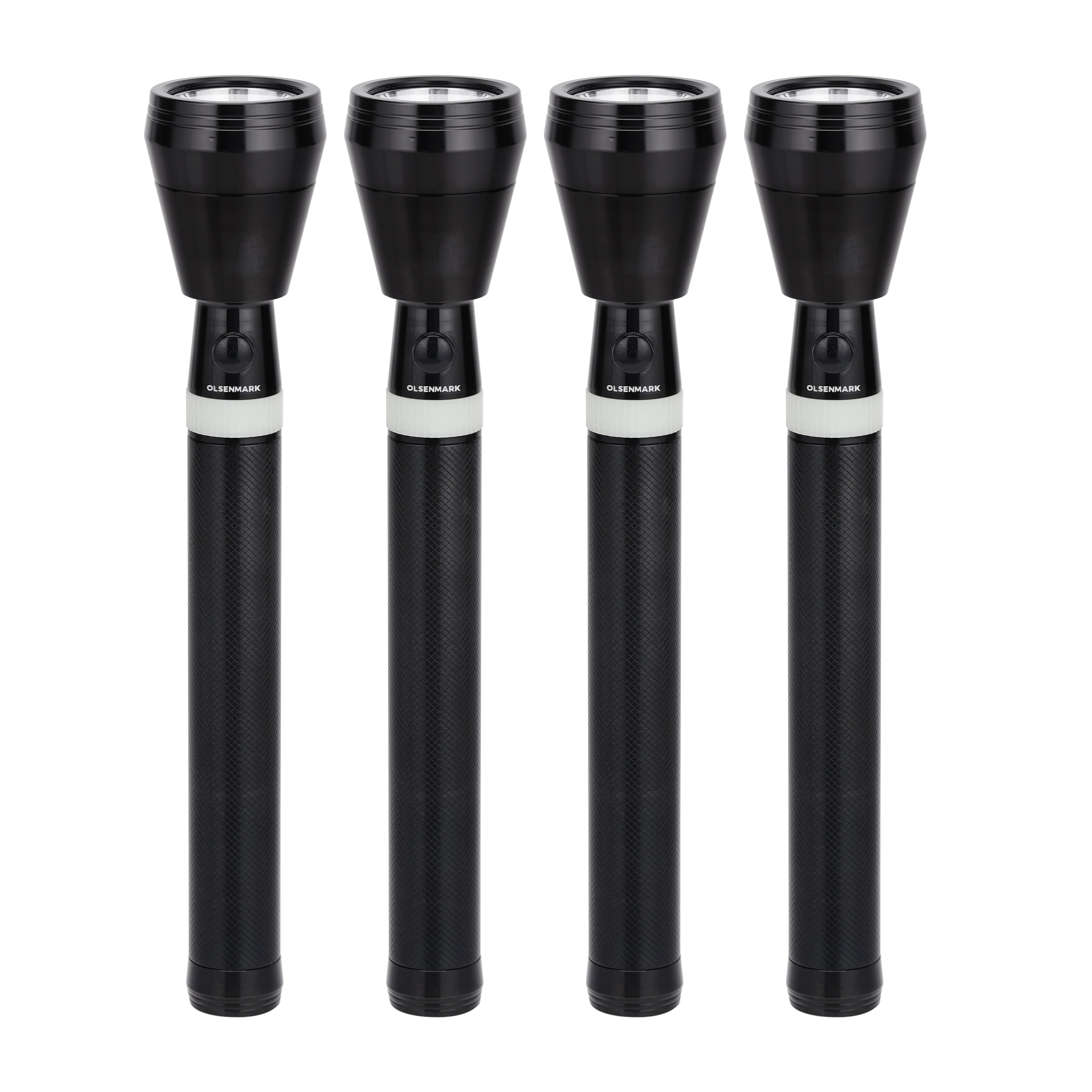 Olsenmark OMFL2618 4-in-1 Rechargeable LED Flashlight| features 5W Cree LED with aircraft aluminum body| 3.6V 3000mAh battery, high-lumen output, and 2000m range|