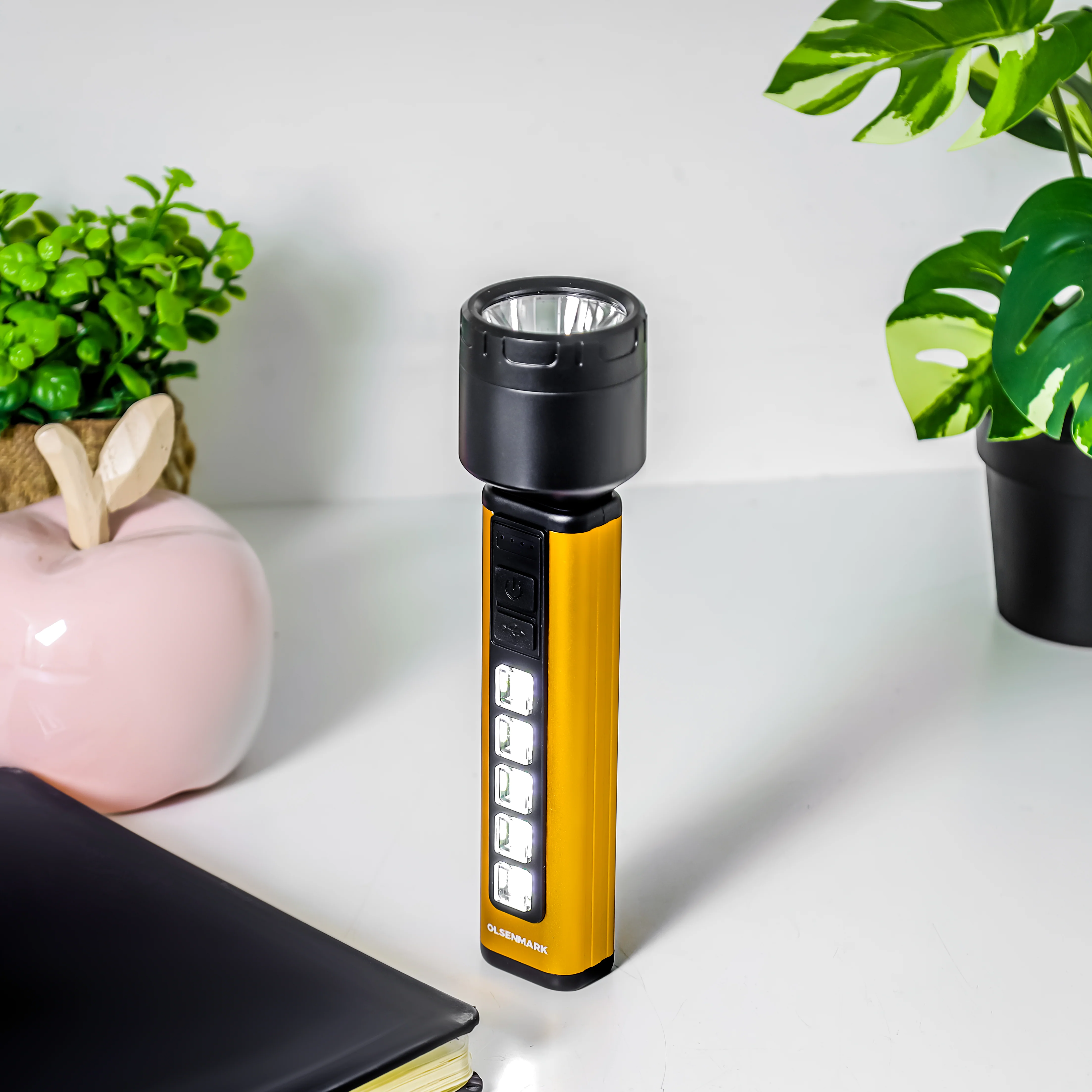 Olsenmark OMFL2816 Rechargeable LED Flashlight| hi-power LED, 5 COB side lights & 1200mAh Li-ion battery| USB charging, multiple light modes and durable ABS body| - Image 2