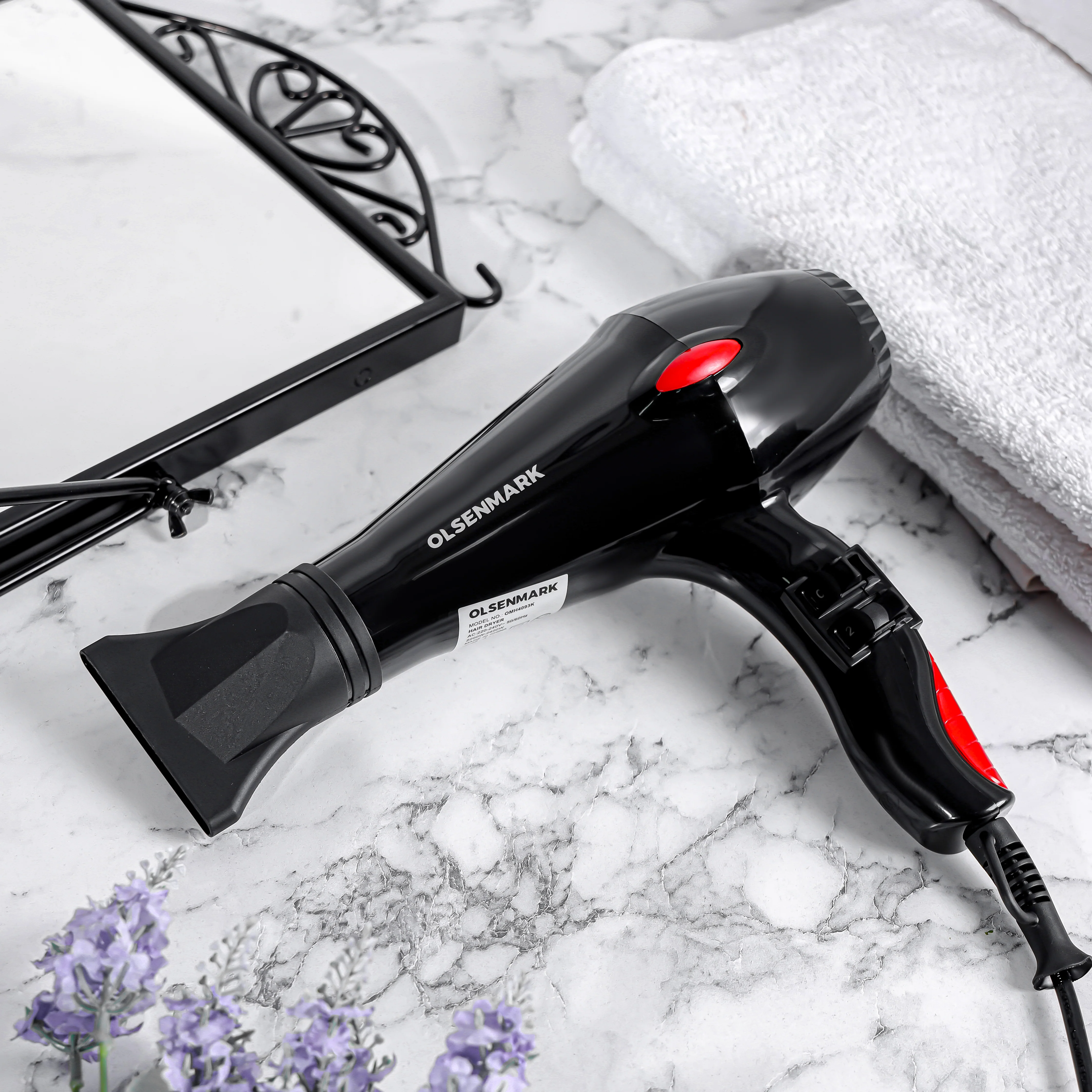 Olsenmark OMH4093K Hair Dryer| 2200–2400W, powerful motor, 2 speed control & 2 heat settings for flexible styling| Ergonomic design & 1.8m cable for convenient| - Image 2