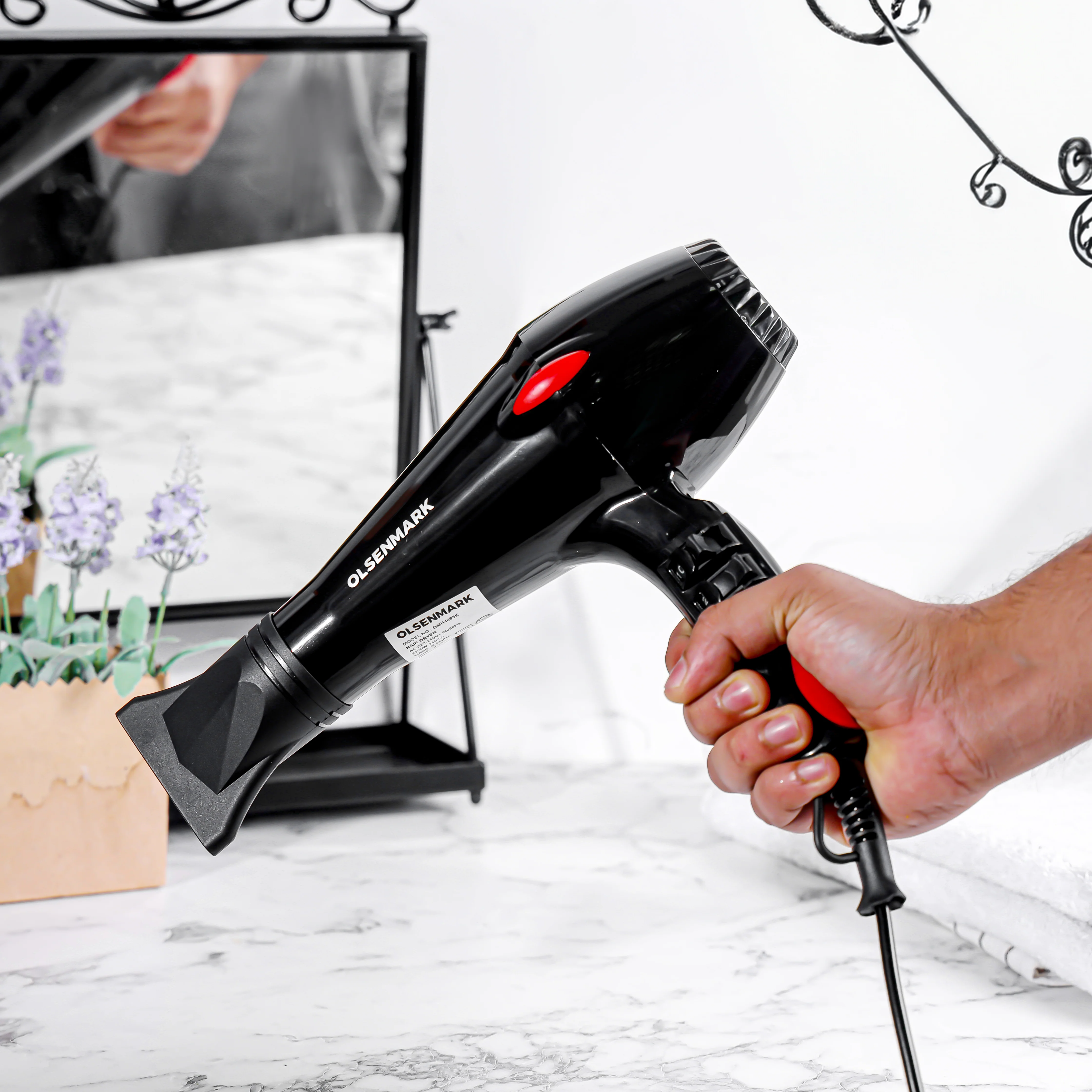 Olsenmark OMH4093K Hair Dryer| 2200–2400W, powerful motor, 2 speed control & 2 heat settings for flexible styling| Ergonomic design & 1.8m cable for convenient| - Image 4