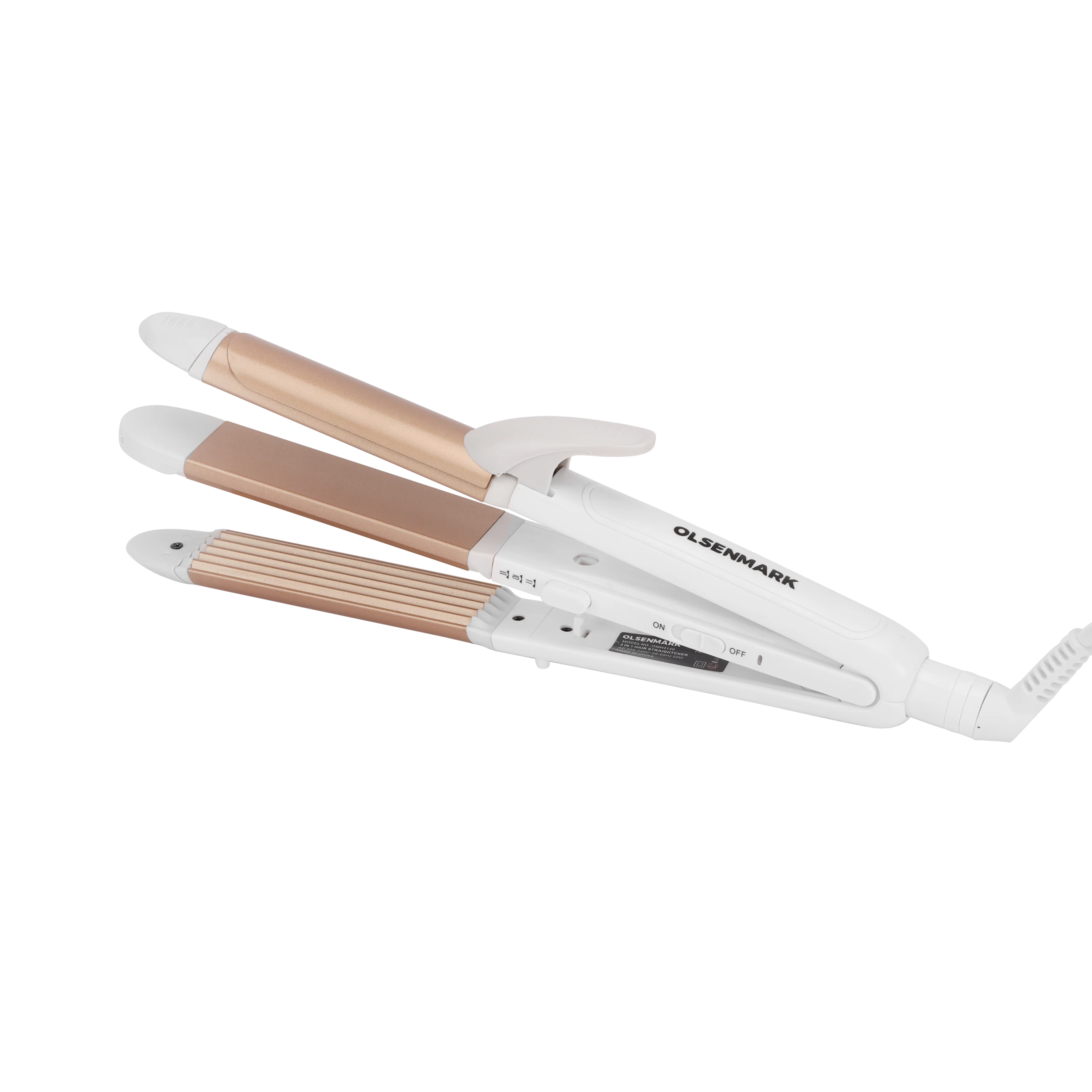 Olsenmark OMH4140 3 in 1 Hair Straightener 50W| aluminum plate for Smooth glide, PTC heater & easy ON/OFF switch| 1.8m cable length, BS plug and smooth styling|