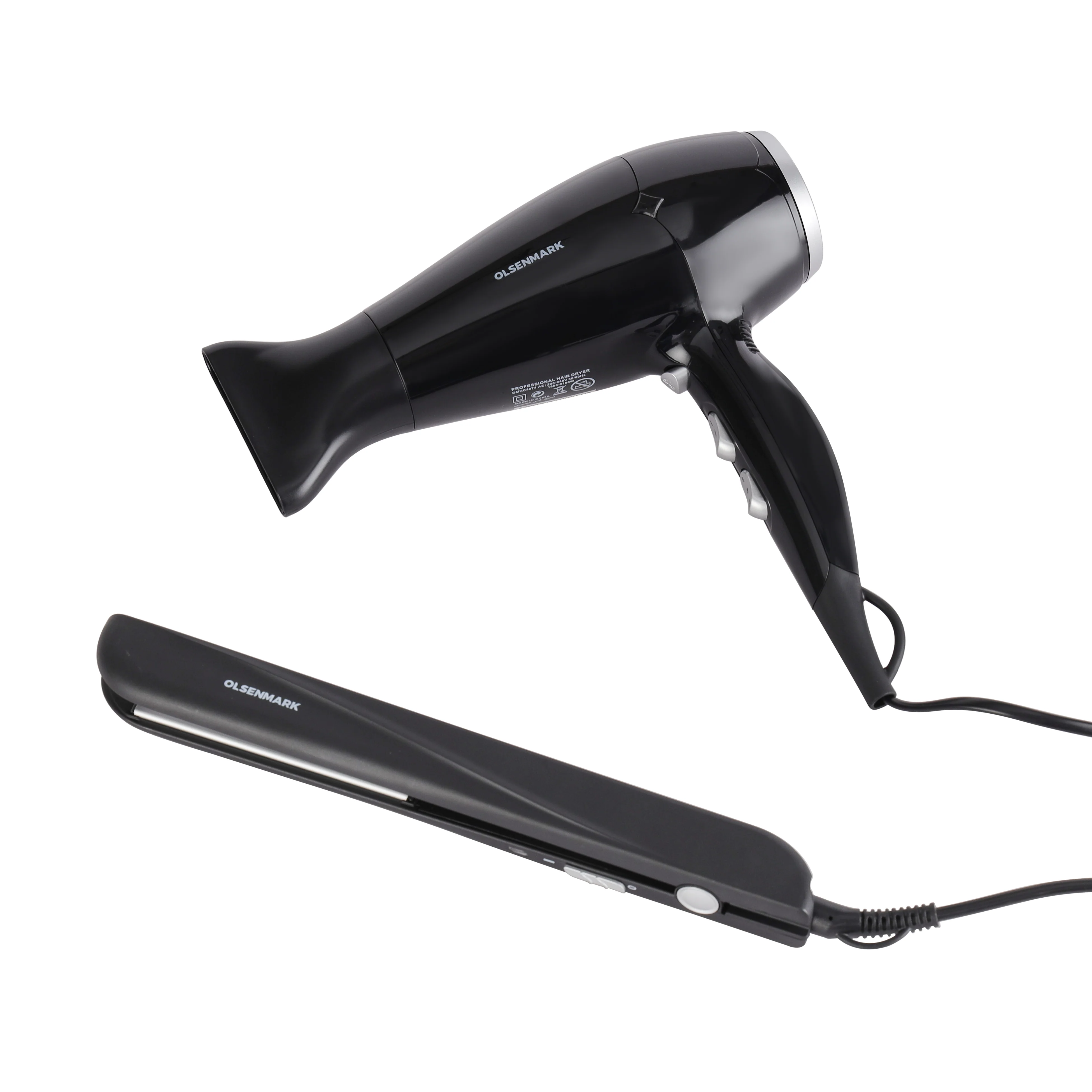 Olsenmark OMHC4074 2-in-1 Professional Hair Styler Kit| 2100W hair dryer & 35W hair straightener| cool shot function, 2 speed and 3 heat settings, 360° swivel cord|