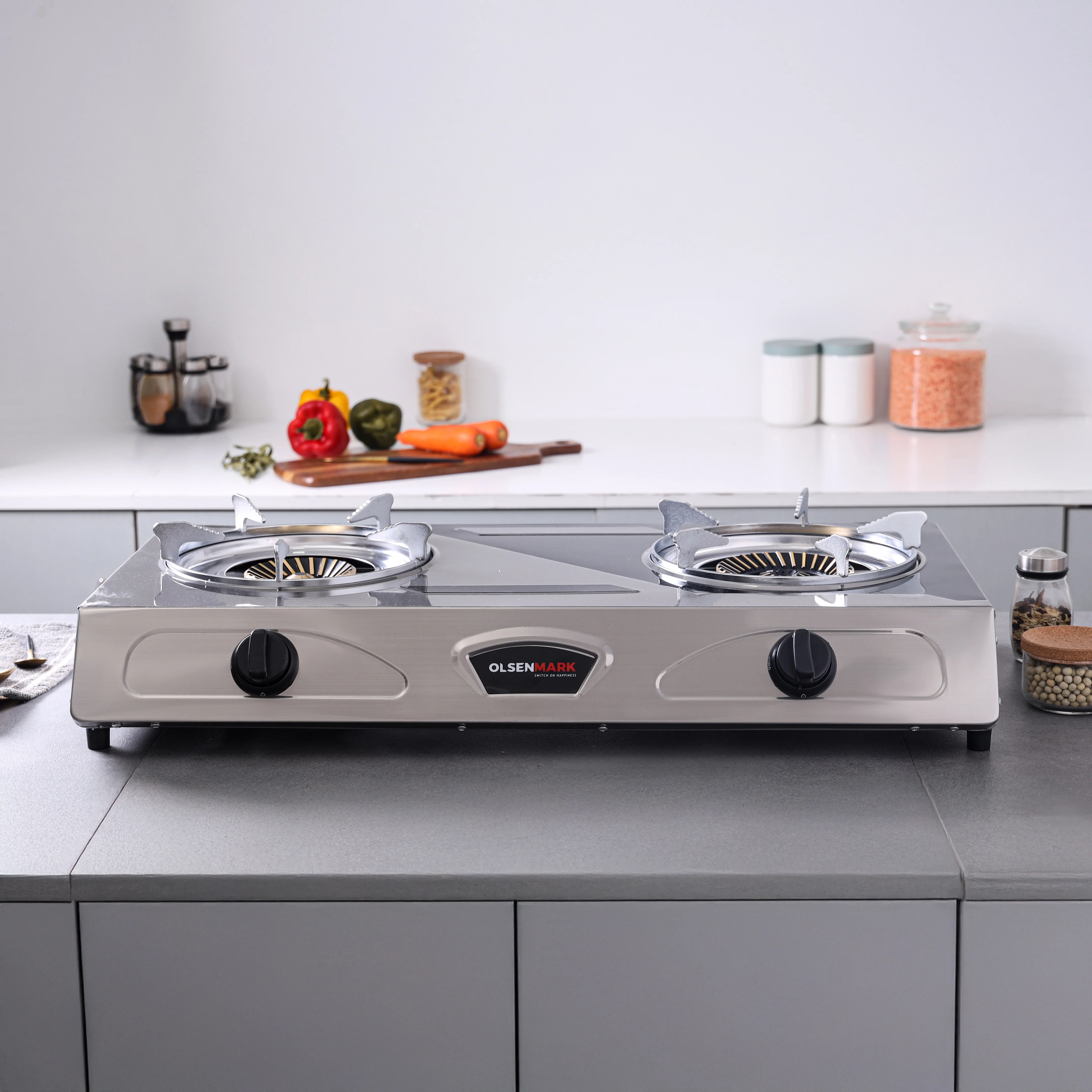 Olsenmark OMK21900 Gas Cooker| Stainless Steel 2 Burner Gas Stove with Auto Ignition| Cast Iron Burners, Efficient Gas Flow, Easy Clean Surface and Durable Design| - Image 2