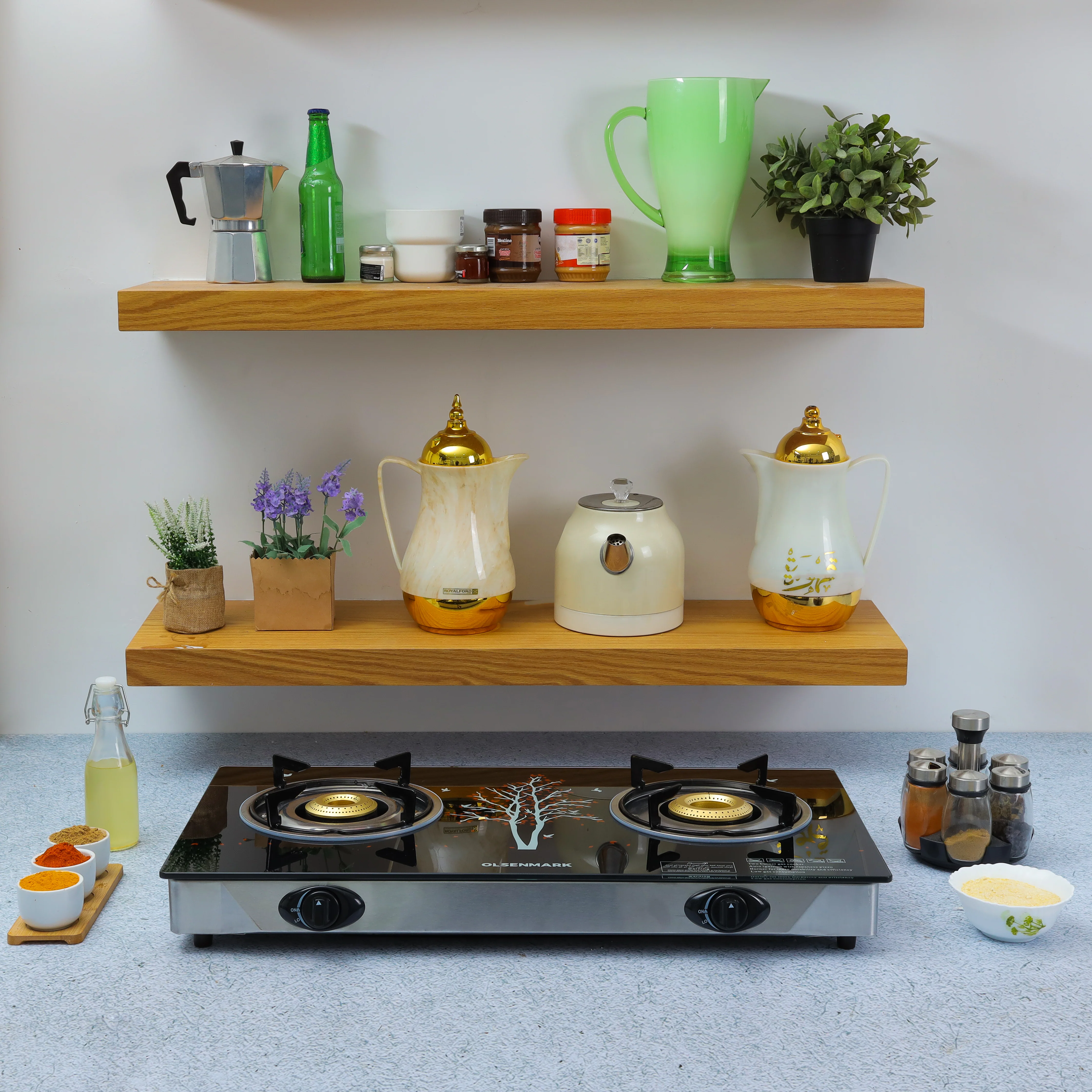Olsenmark OMK2225 2 Burner Gas Cooker| 8mm tempered glass top with Indian brass burners & stainless-steel frame| Durable, gas-saving design for efficient everyday use| - Image 2