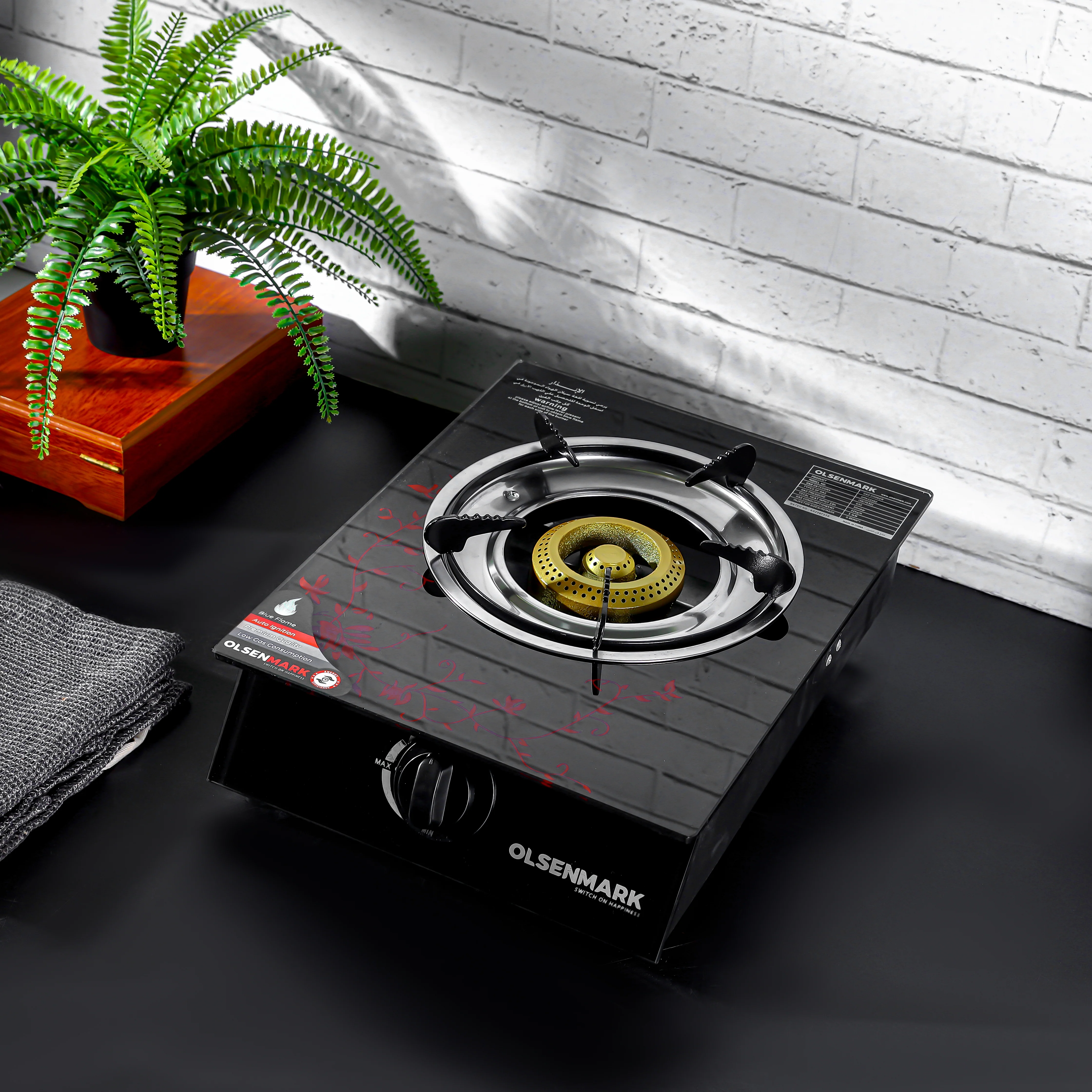 Olsenmark OMK2226 Single Burner Gas Cooker| tempered glass top and auto ignition| Compact tabletop design with powerful blue flame burner and low gas consumption| - Image 3