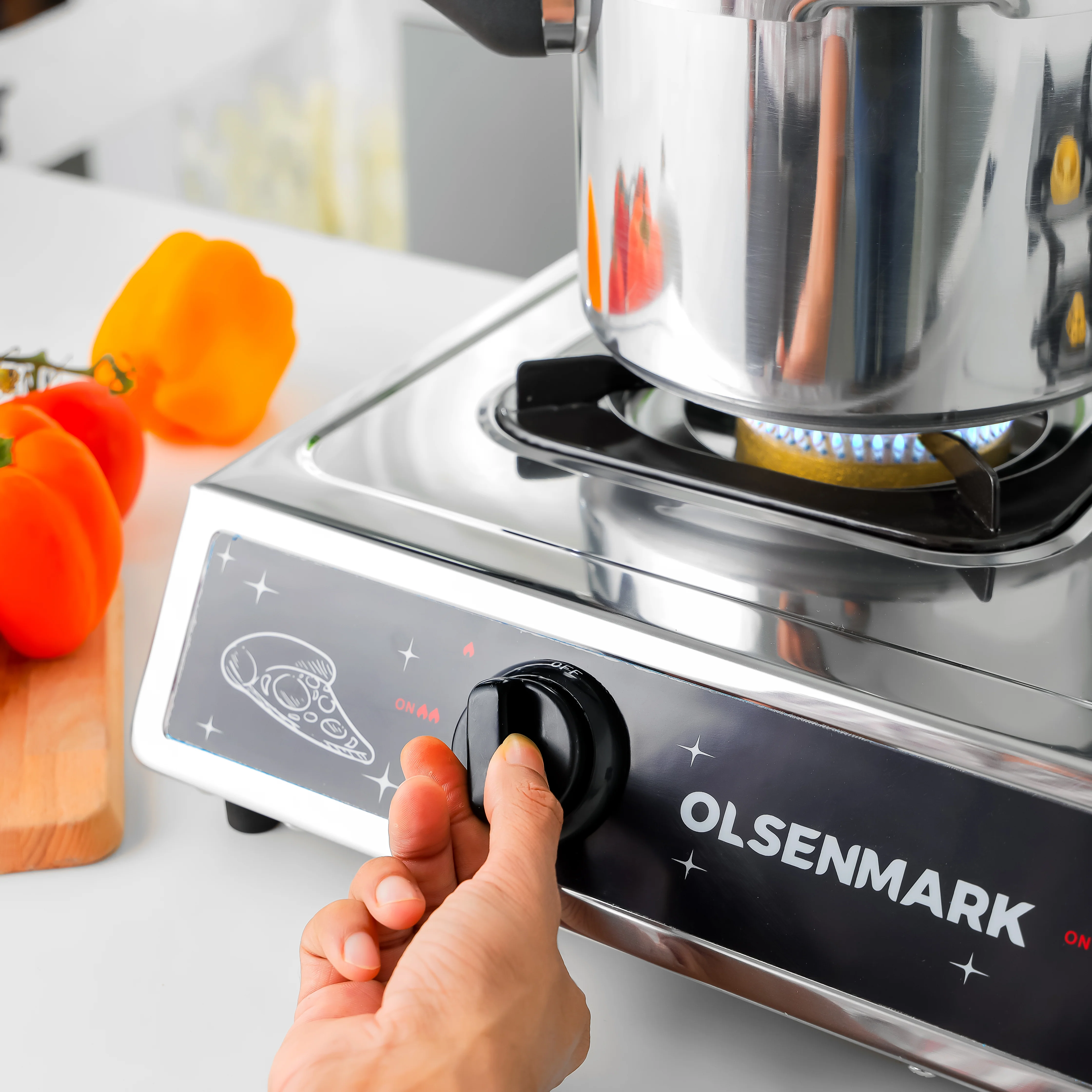 Olsenmark OMK2229 3 Burner Gas Cooker| durable stainless-steel body, cast iron burners & piezo auto ignition| efficient heating, low gas consumption and ABS knobs| - Image 4