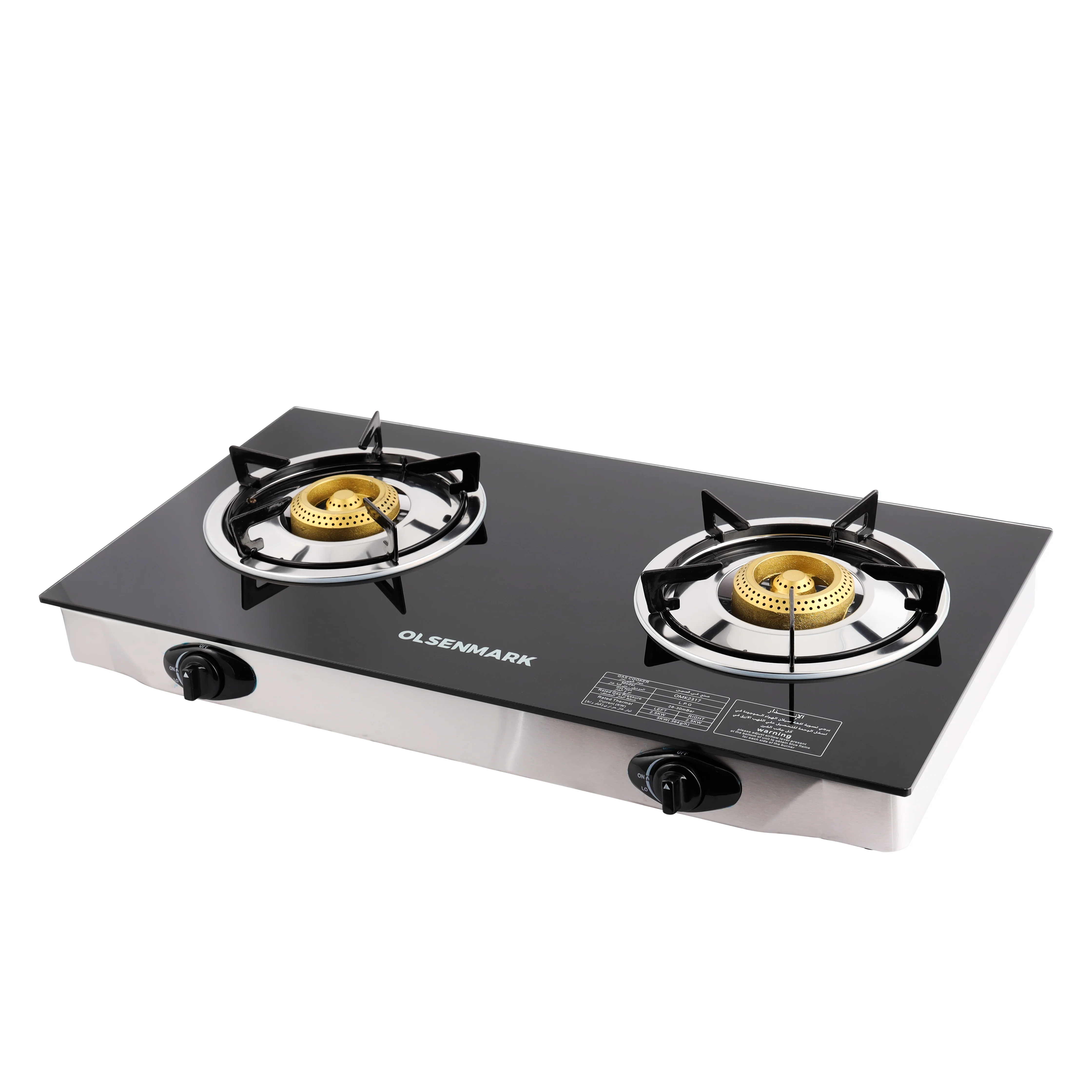 Olsenmark OMK2317 2 Burner Glass Top Gas Cooker| auto ignition, tempered glass panel & honeycomb cast iron burners| stainless steel drip pan and low gas consumption| - Image 2