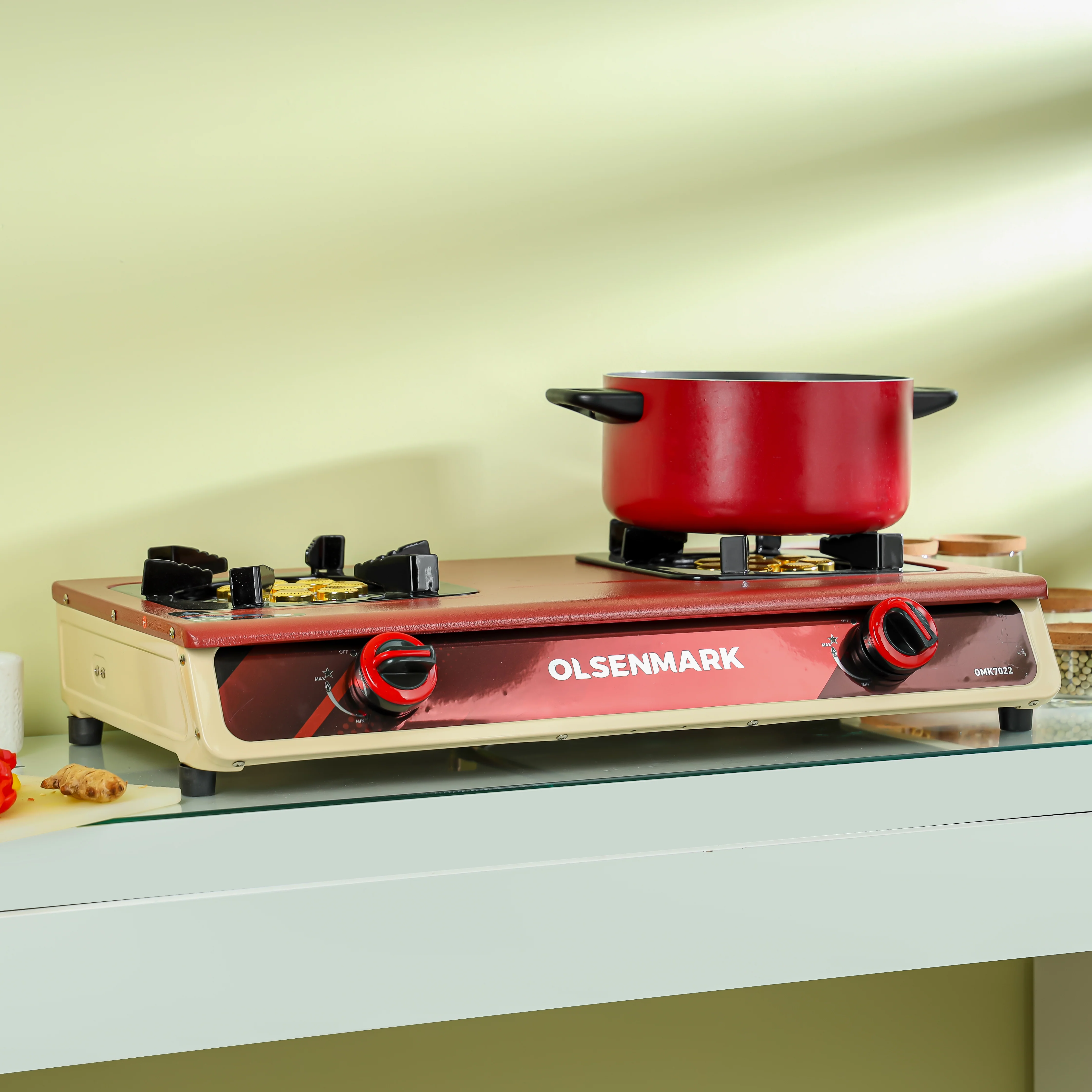 Olsenmark OMK7022 Double Burner Gas Cooker| heavy duty coated panel, automatic ignition with powerful burners| heavy pan support, easy cleaning and low gas use| - Image 5