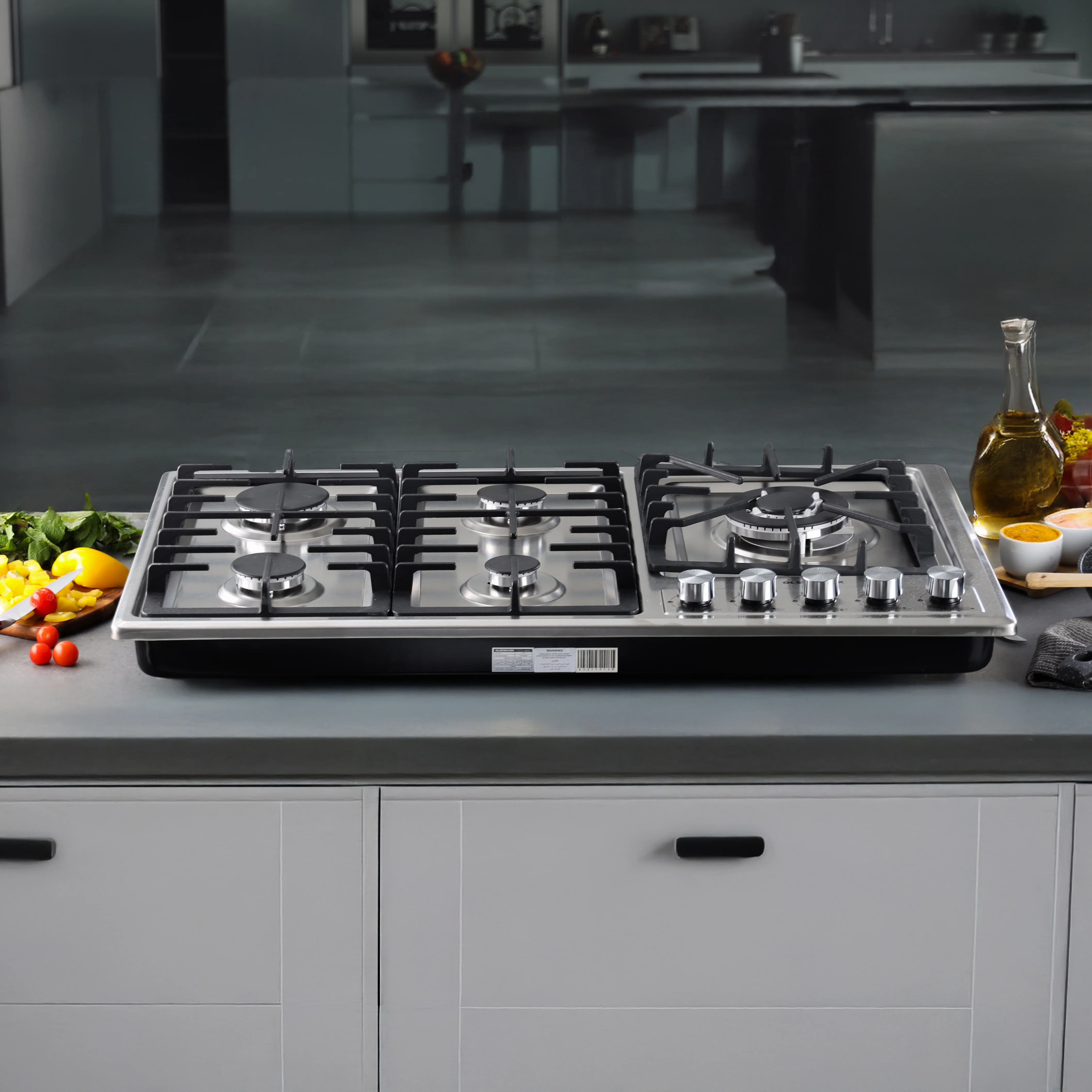 Olsenmark OMK7034 5 in 1 Gas Hob| five burners, stainless steel panel and heavy cast iron pan | auto impulse ignition, LPG compatibility and free gas hose pipe| - Image 2