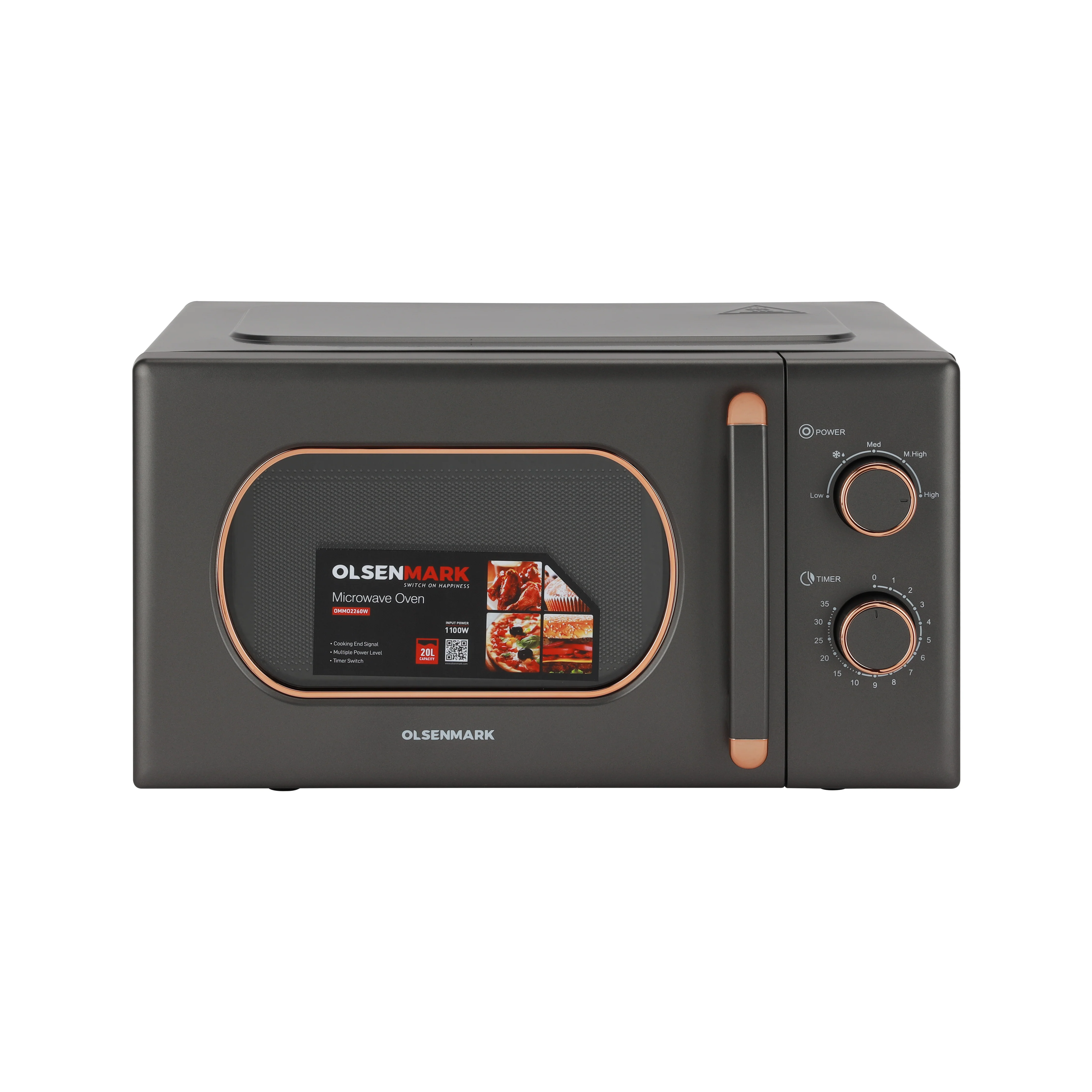 Olsenmark OMMO2260 20L Solo Microwave Oven| 1150W and 20L Digital Microwave Oven 1150W with multiple power levels| Timer Switch Control, LED display and defrost|