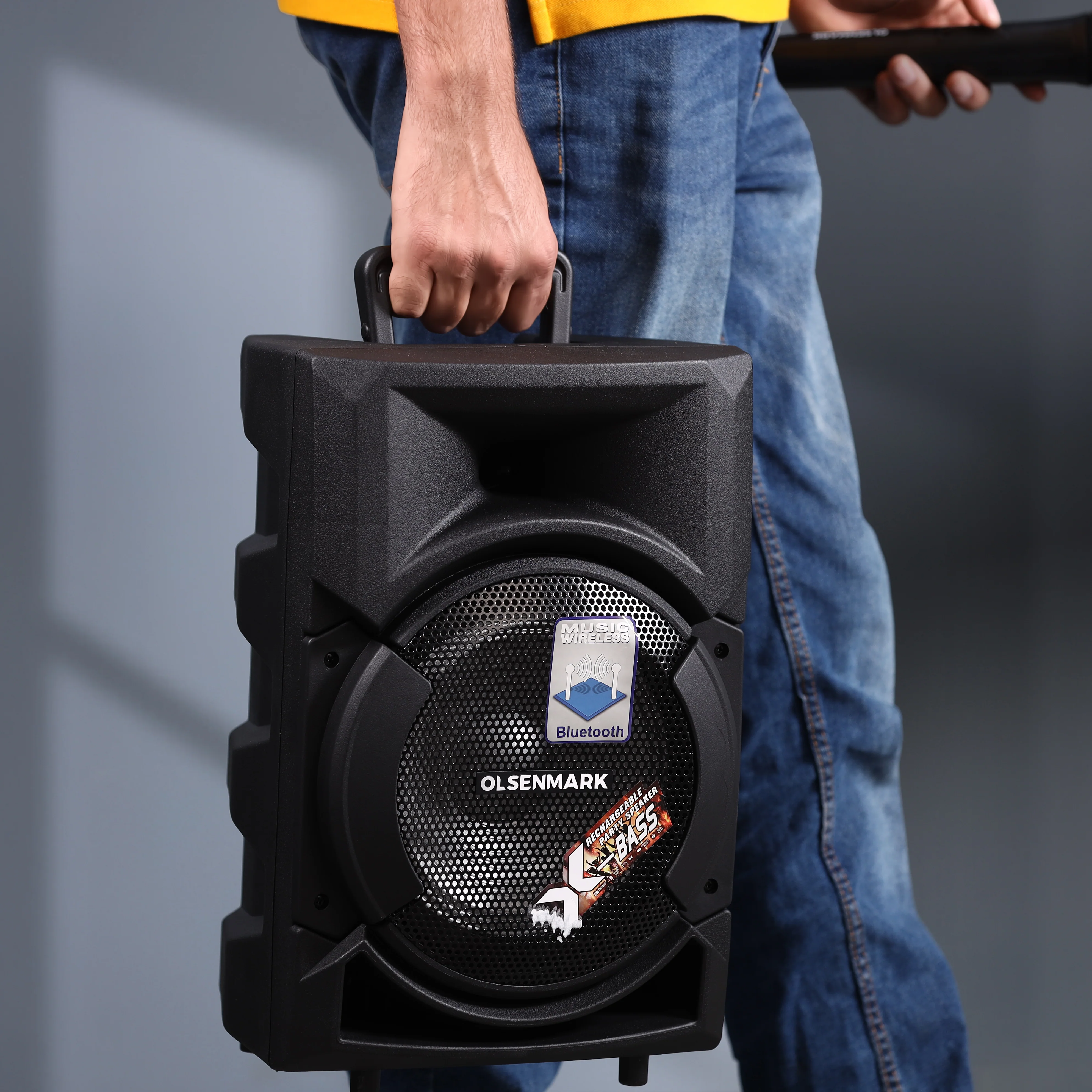 Olsenmark OMMS1178 8” Rechargeable Party Speaker| 3500W PMPO with Bluetooth, TWS, FM Radio & USB/SD Input, LED DJ Lights, Wired Mic & Recording Function, Remote Control| - Image 4