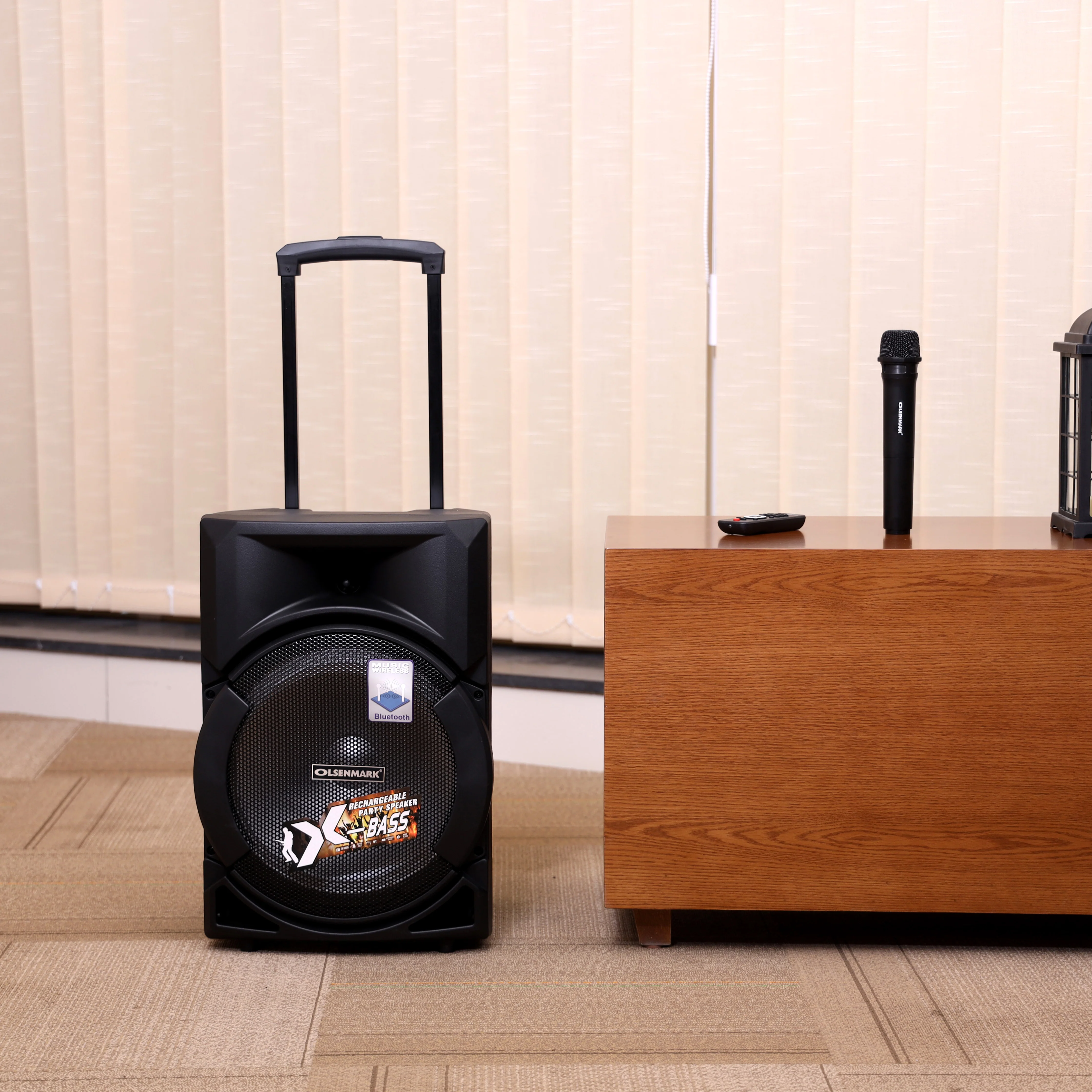 Olsenmark OMMS1179 12” Rechargeable Party Speaker | Bluetooth with TWS, USB/SD and FM Tuner| 2500W PMPO output, Disco LED Lights, Wireless Mic & Remote Control| - Image 2