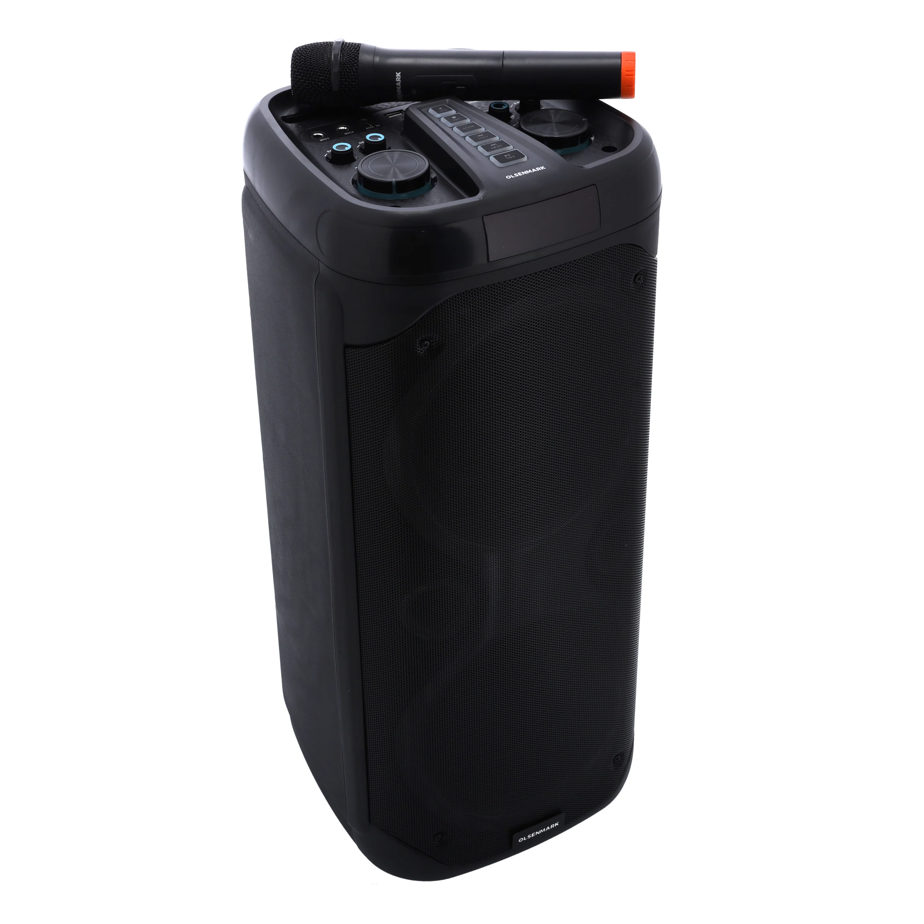 Olsenmark OMMS1279 Party Speaker | features dual 8” woofers, 50000W PMPO output| Bluetooth streaming, DJ light show, USB/TF, FM radio, recording and mic inputs| - Image 2