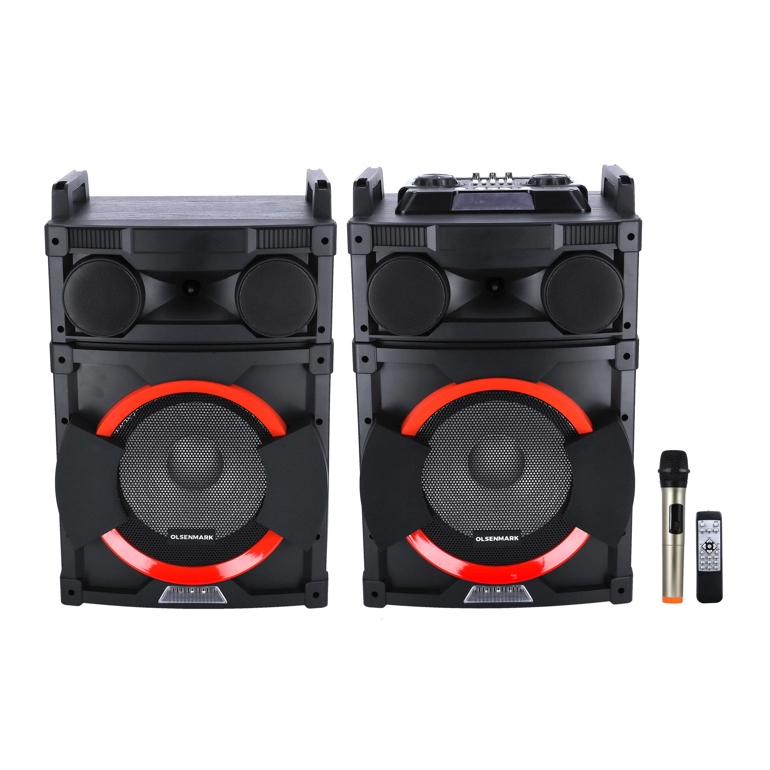 Olsenmark OMMS1294 2.0 Professional Speaker with 12” woofer| 120W x2 RMS power, Bluetooth, USB, SD and FM support| wireless mic and DJ lights, 5-Band Equalizer|
