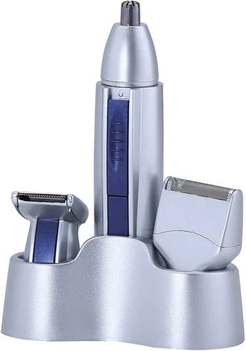 Olsenmark OMNT4030 3-in-1 Rechargeable Grooming Kit with hair trimmer| 10-hour charging time & 30-minute working time| on/off switch, and sleek silver-blue design|