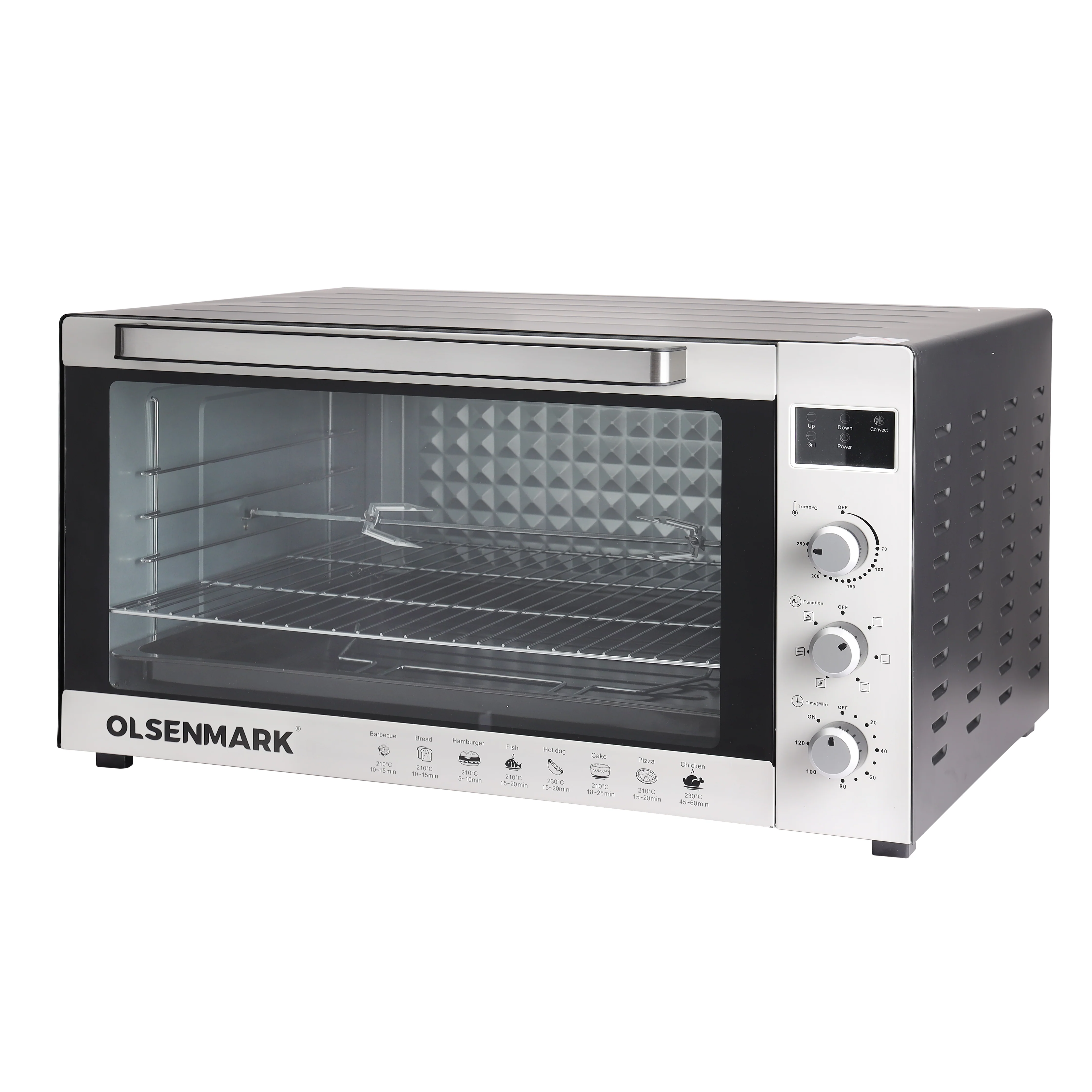 Olsenmark OMO7004 150L Electric Oven| 2800W power with convection and rotisserie 7 functions knob| 120-minute timer, 70–250°C temperature control, and inner lamp|